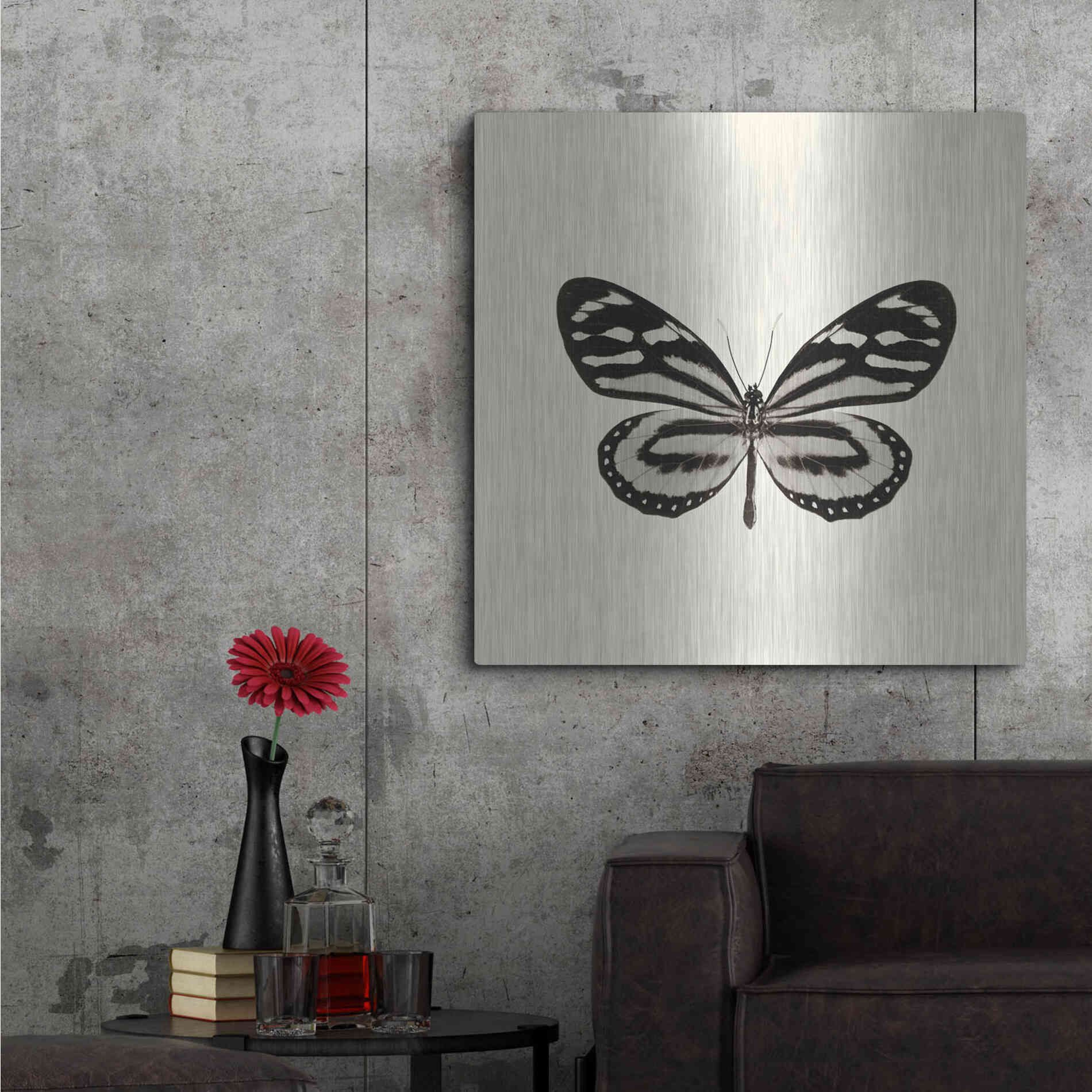 Luxe Metal Art 'Butterfly VIII B&W' by Debra Van Swearingen, Metal Wall Art,36x36