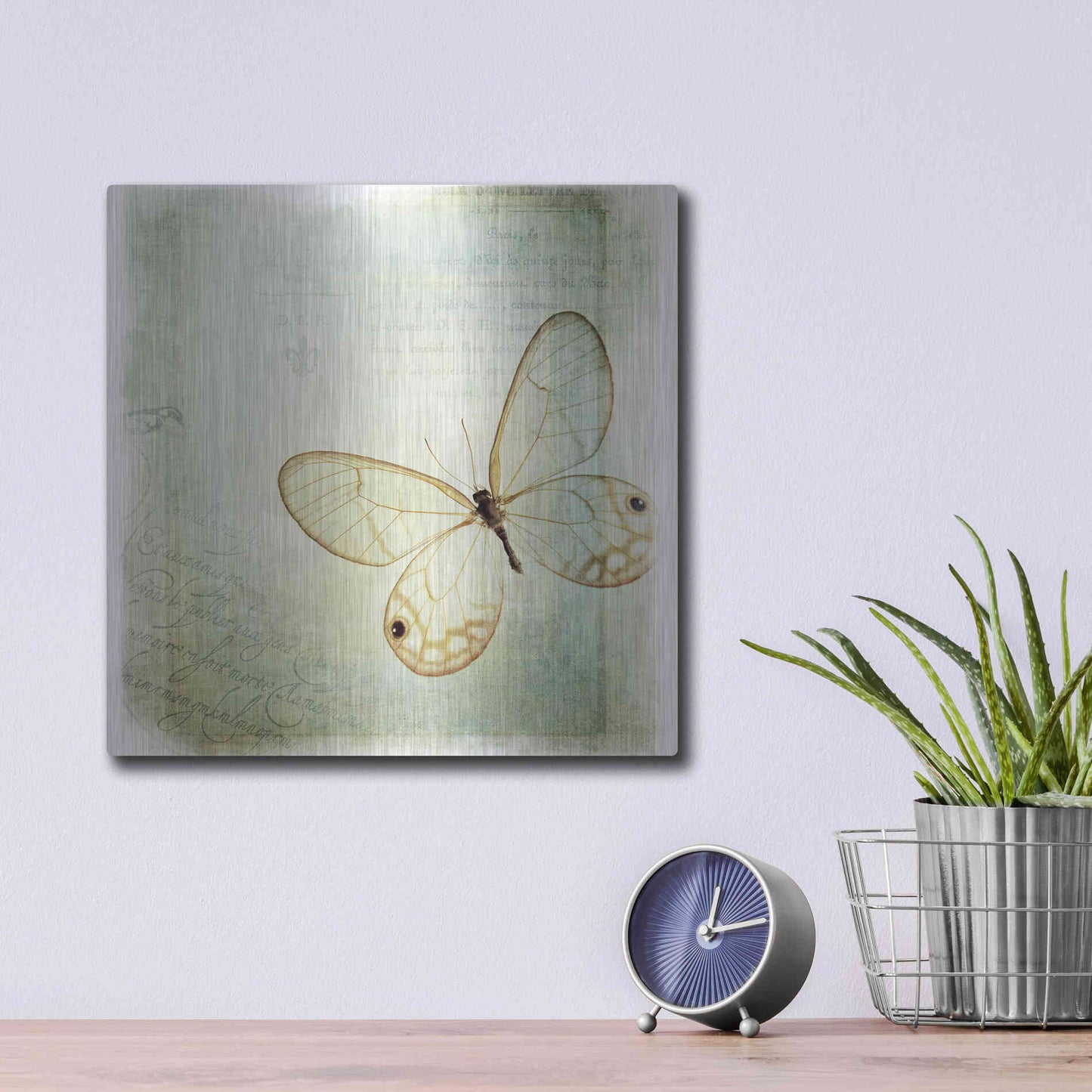 Luxe Metal Art 'Floating Butterfly I' by Debra Van Swearingen, Metal Wall Art,12x12