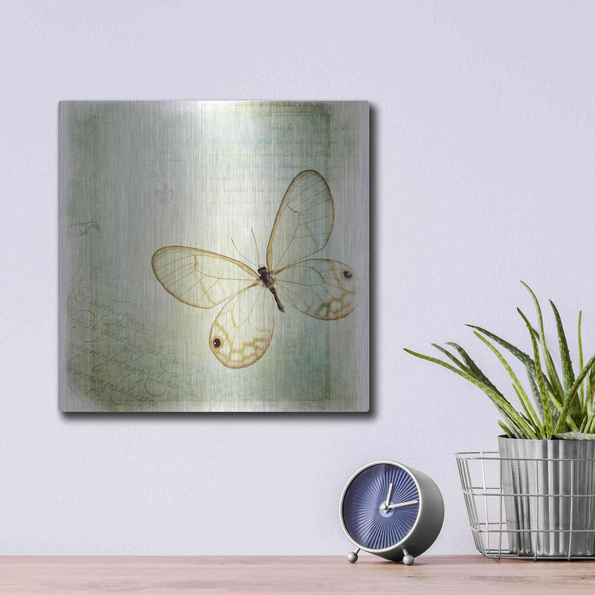 Luxe Metal Art 'Floating Butterfly I' by Debra Van Swearingen, Metal Wall Art,12x12