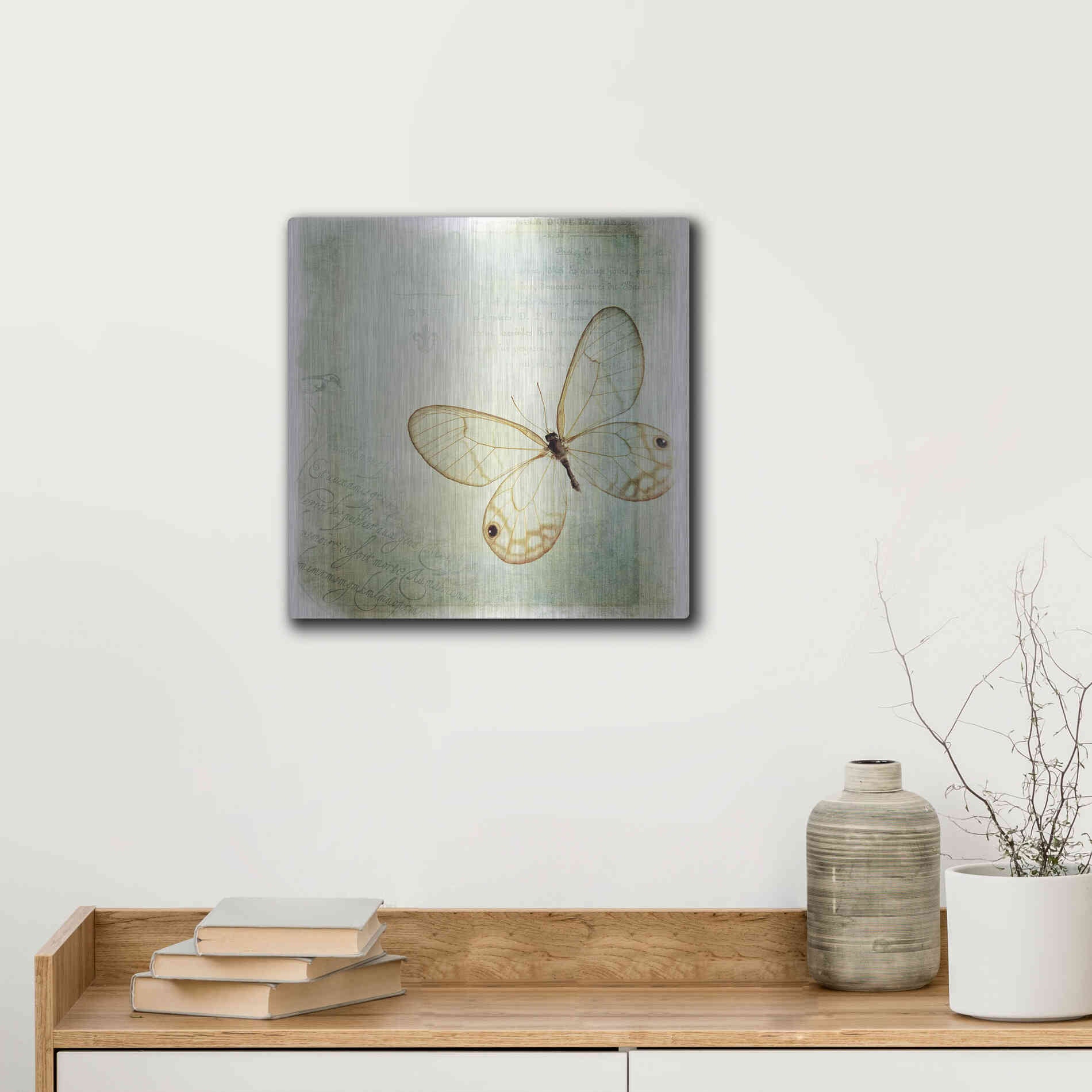 Luxe Metal Art 'Floating Butterfly I' by Debra Van Swearingen, Metal Wall Art,12x12