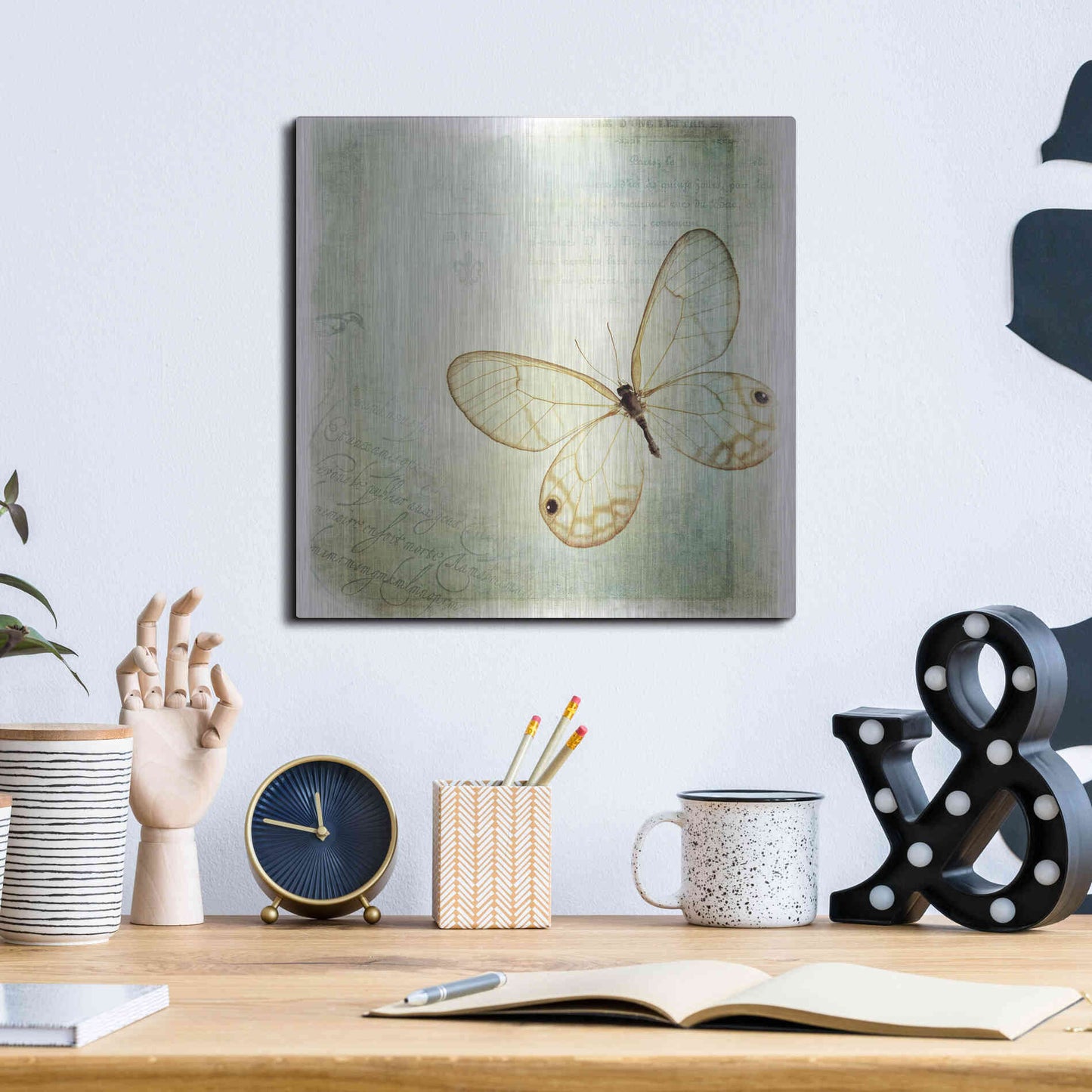Luxe Metal Art 'Floating Butterfly I' by Debra Van Swearingen, Metal Wall Art,12x12