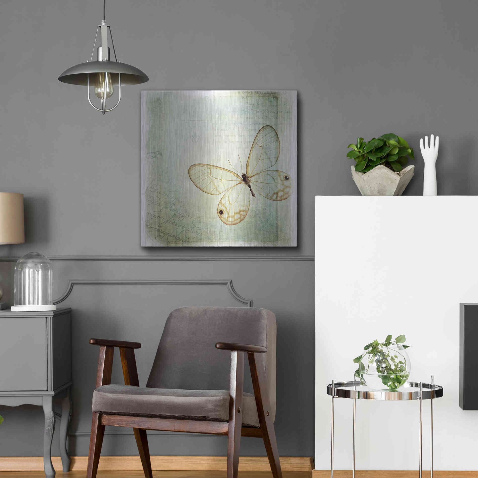 Luxe Metal Art 'Floating Butterfly I' by Debra Van Swearingen, Metal Wall Art,24x24