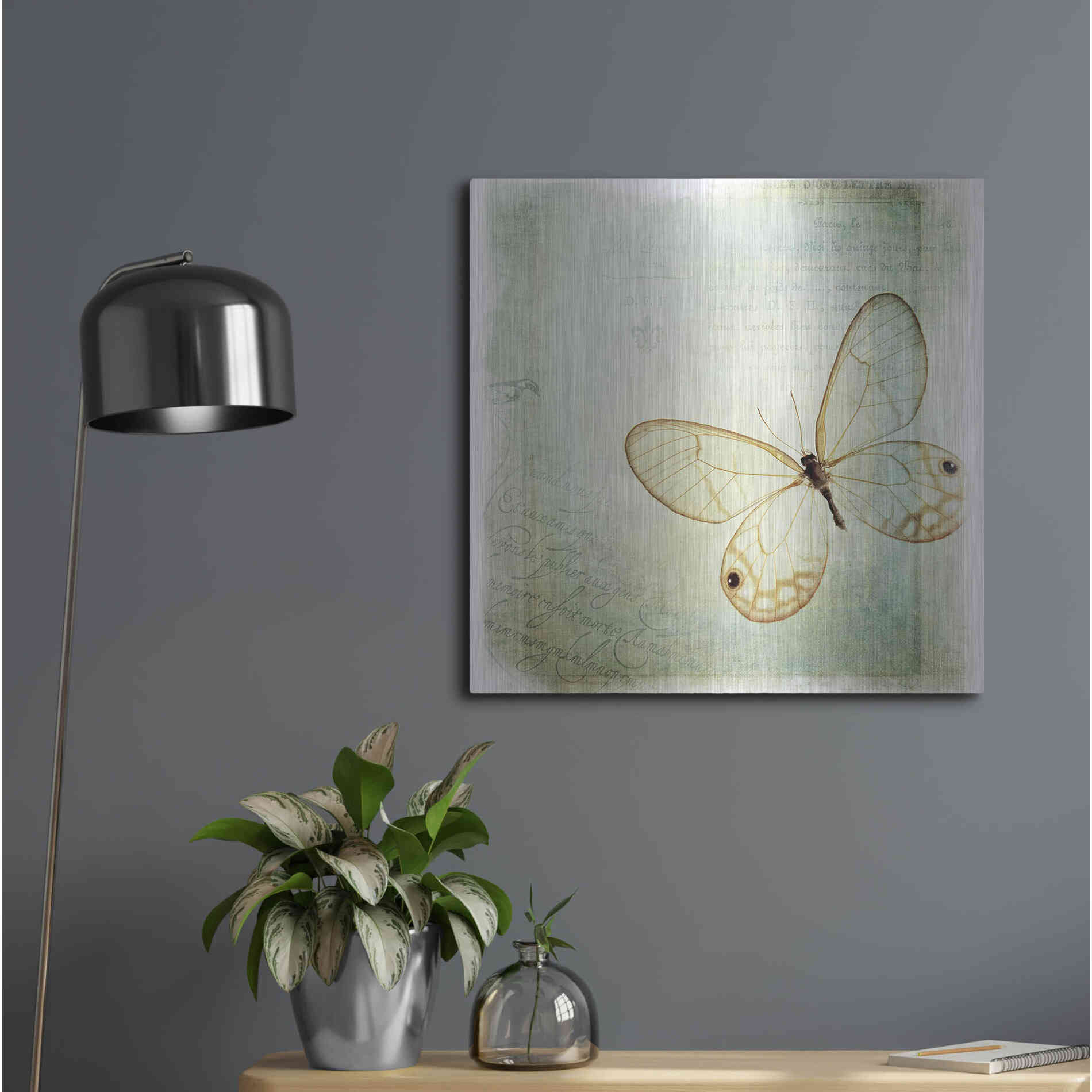 Luxe Metal Art 'Floating Butterfly I' by Debra Van Swearingen, Metal Wall Art,24x24