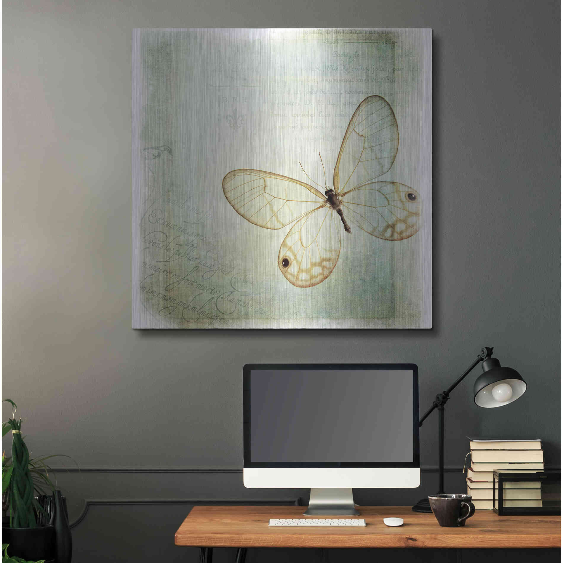 Luxe Metal Art 'Floating Butterfly I' by Debra Van Swearingen, Metal Wall Art,36x36