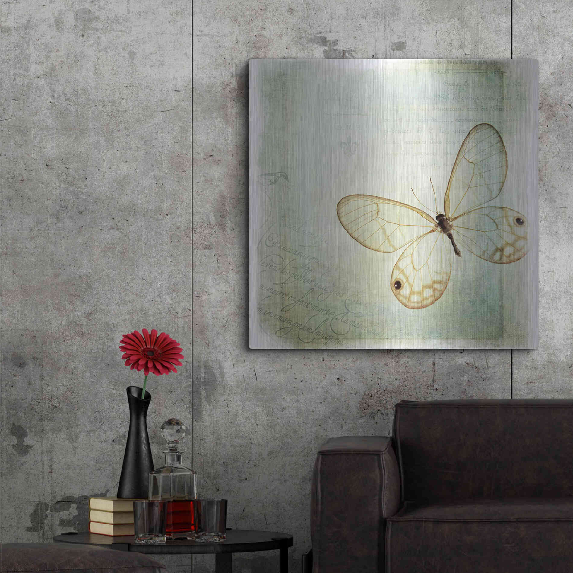 Luxe Metal Art 'Floating Butterfly I' by Debra Van Swearingen, Metal Wall Art,36x36