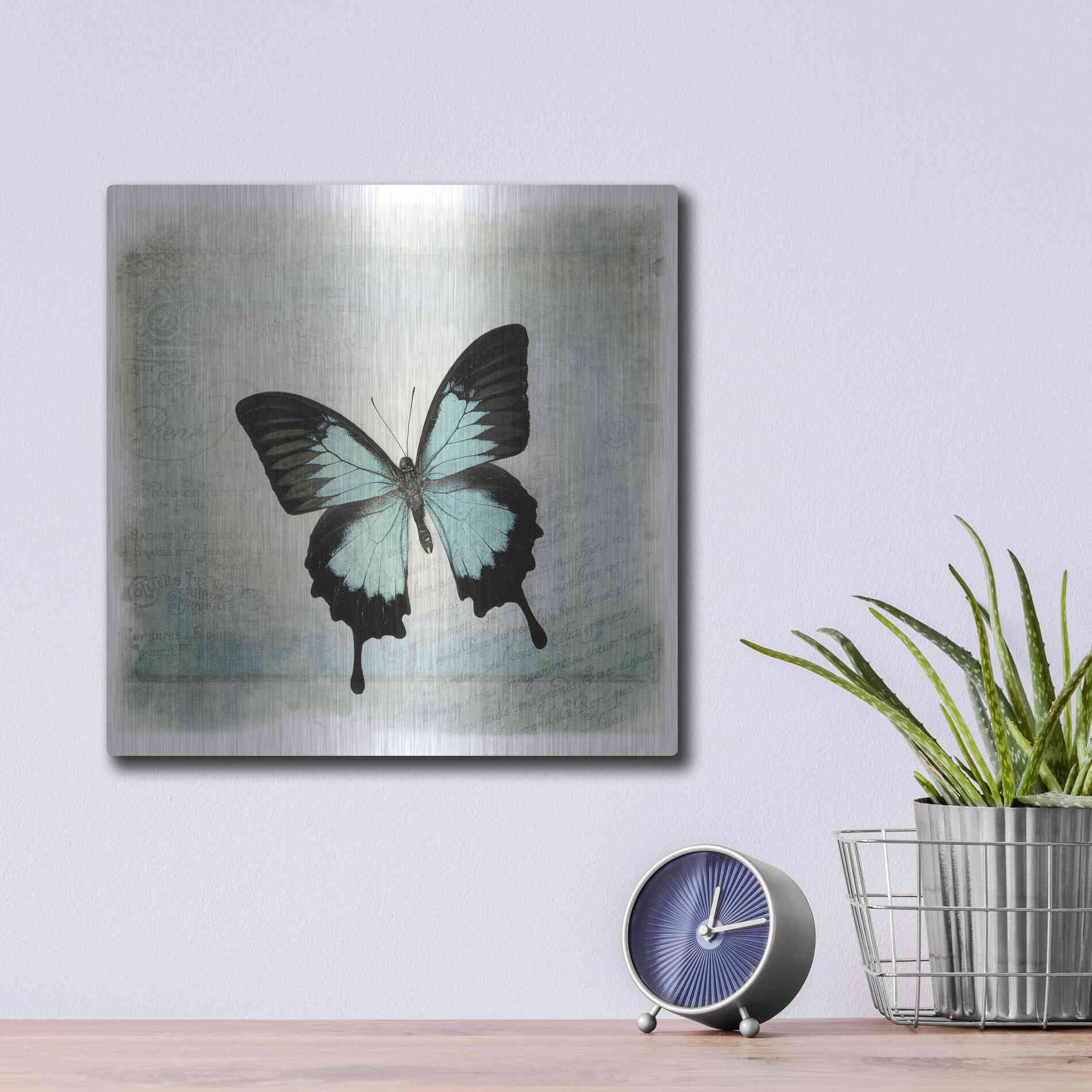 Luxe Metal Art 'Floating Butterfly III' by Debra Van Swearingen, Metal Wall Art,12x12