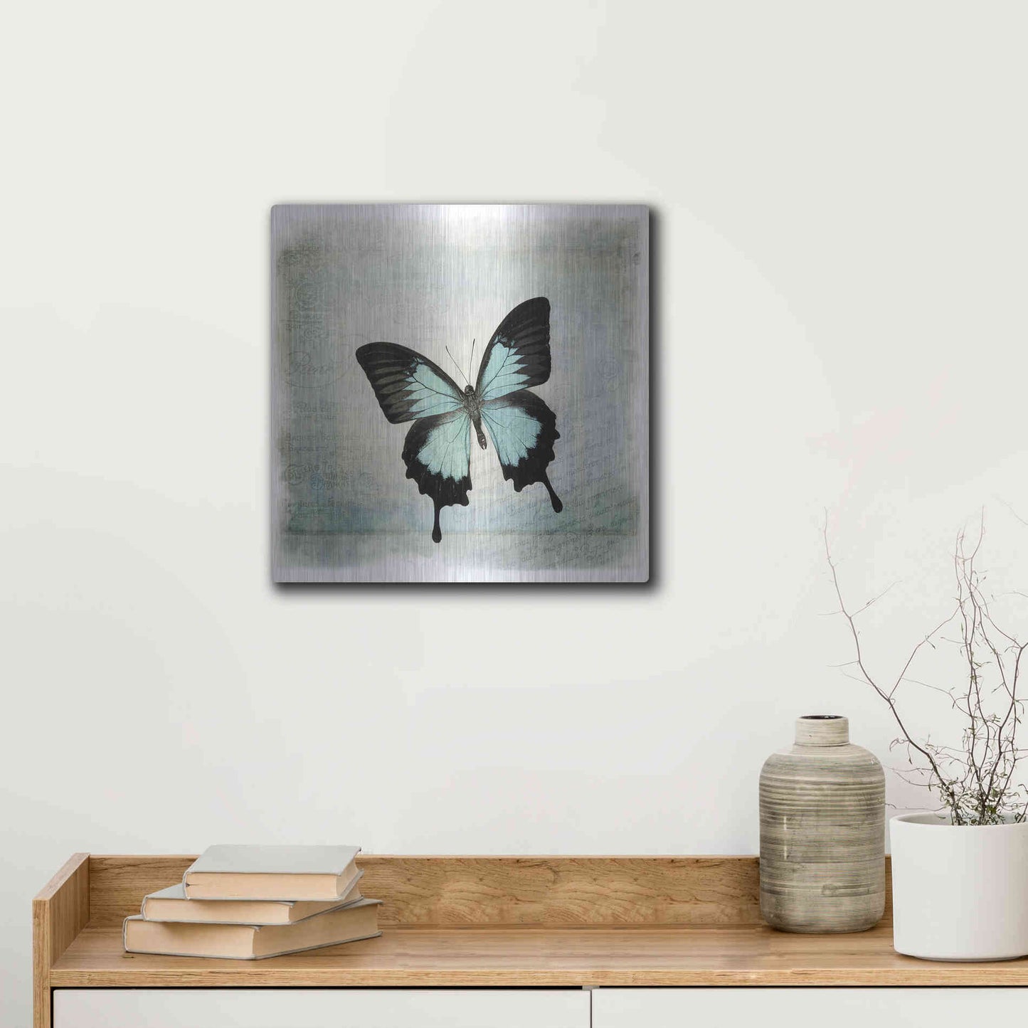 Luxe Metal Art 'Floating Butterfly III' by Debra Van Swearingen, Metal Wall Art,12x12