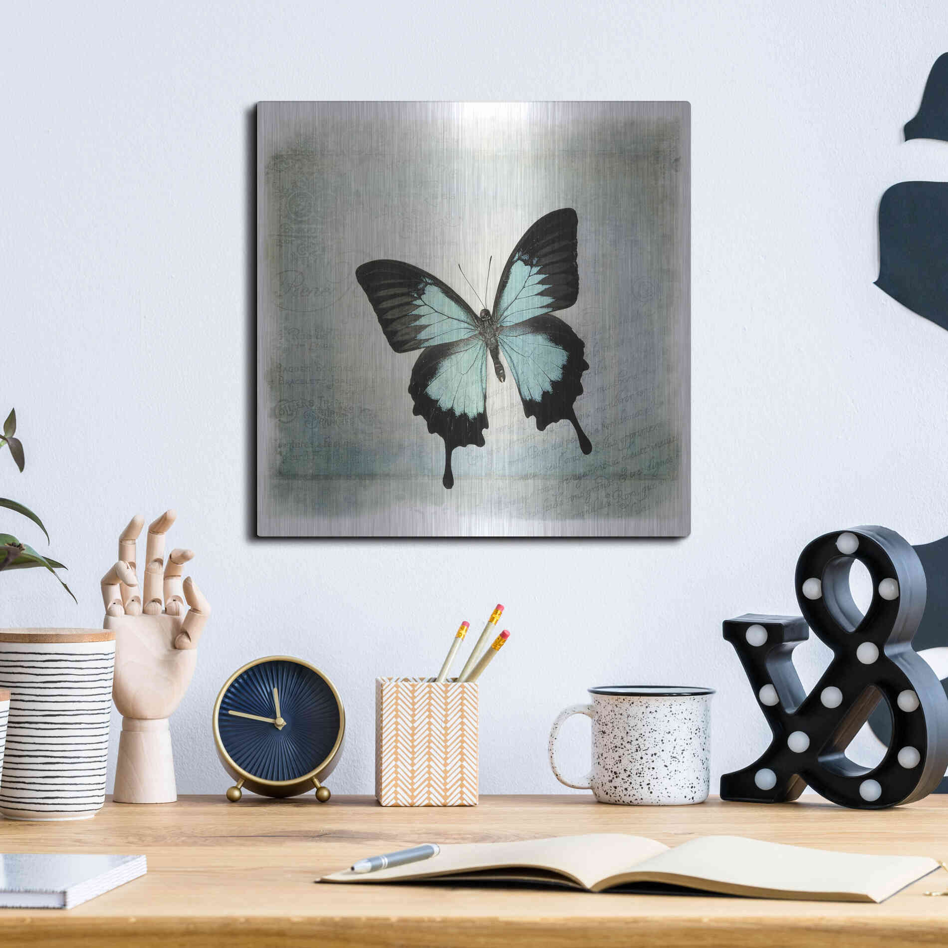 Luxe Metal Art 'Floating Butterfly III' by Debra Van Swearingen, Metal Wall Art,12x12