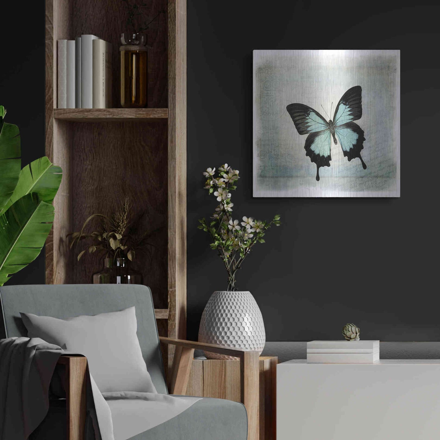 Luxe Metal Art 'Floating Butterfly III' by Debra Van Swearingen, Metal Wall Art,24x24