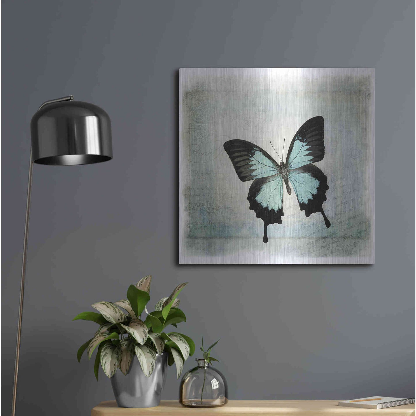 Luxe Metal Art 'Floating Butterfly III' by Debra Van Swearingen, Metal Wall Art,24x24