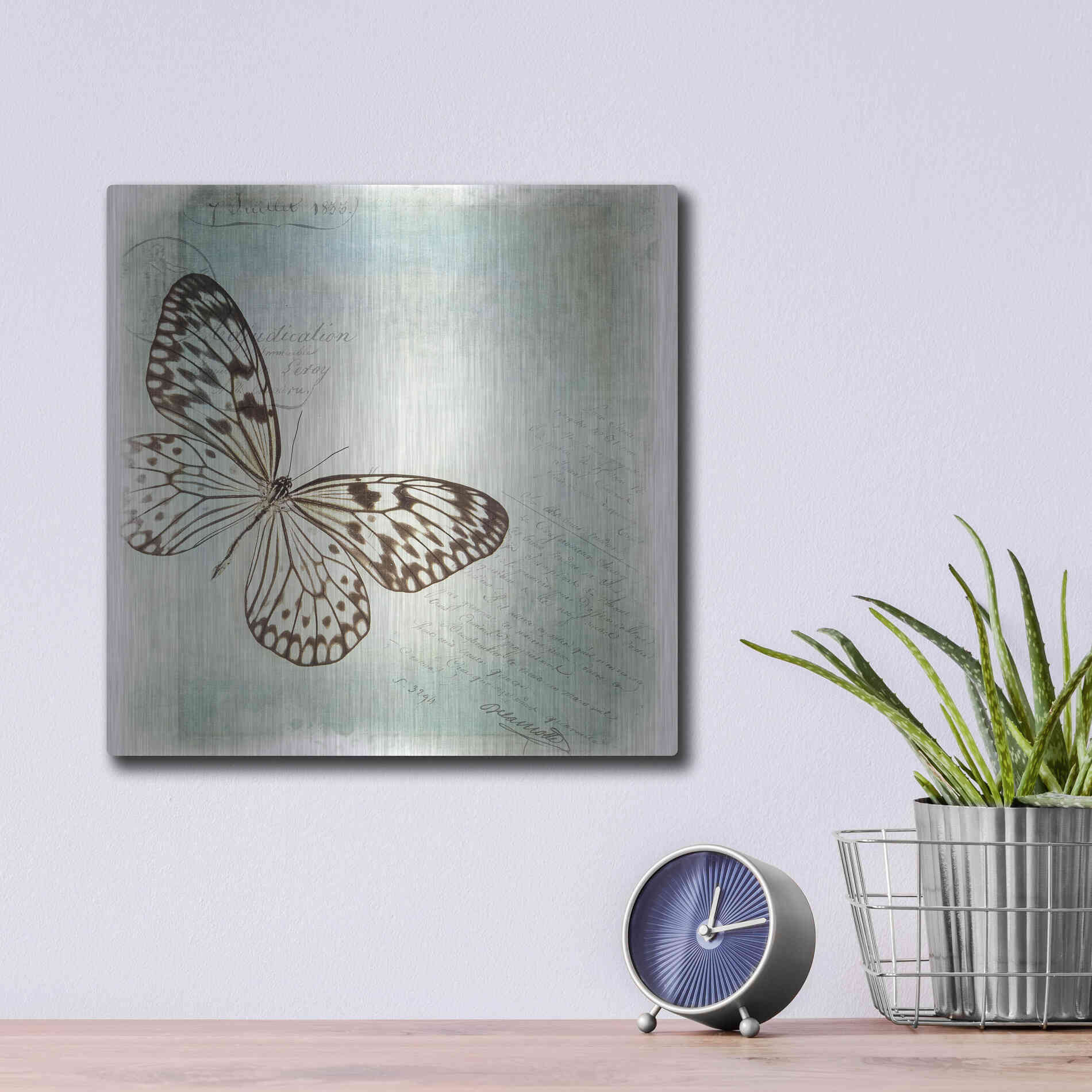 Luxe Metal Art 'Floating Butterfly IV' by Debra Van Swearingen, Metal Wall Art,12x12