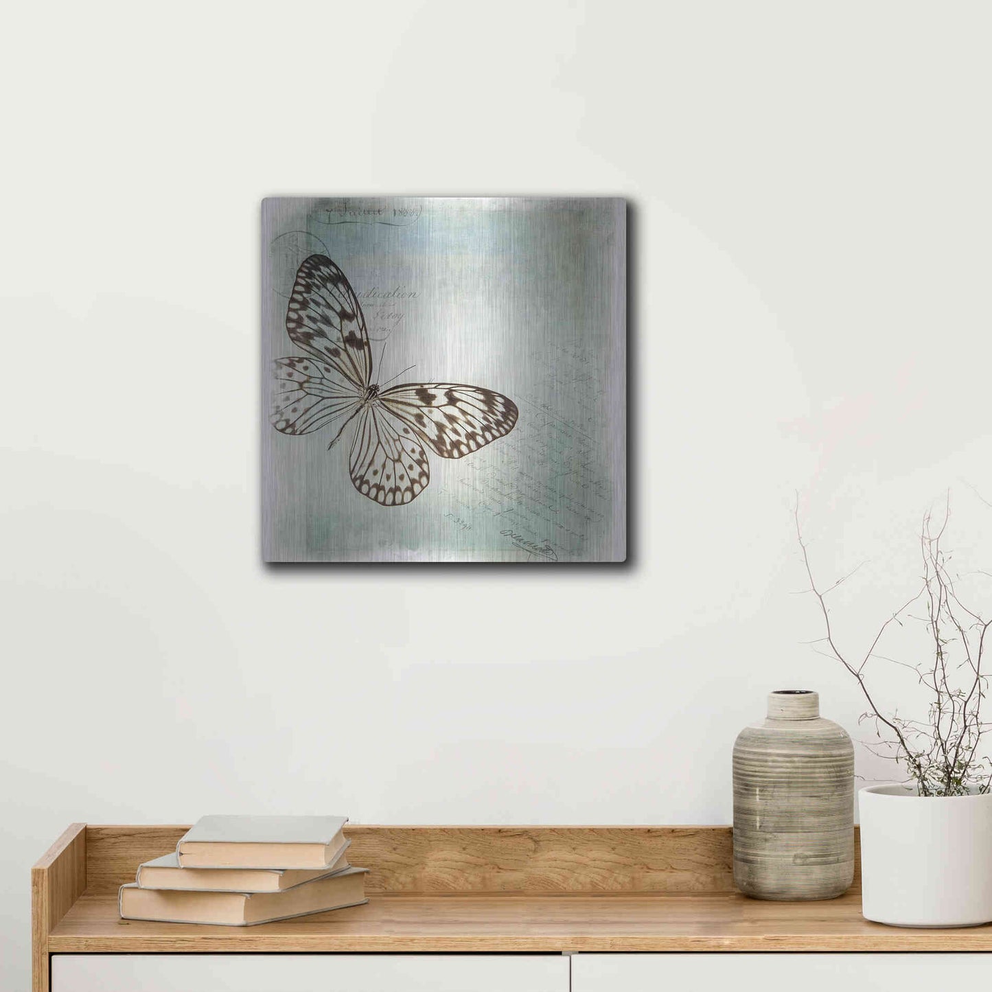 Luxe Metal Art 'Floating Butterfly IV' by Debra Van Swearingen, Metal Wall Art,12x12