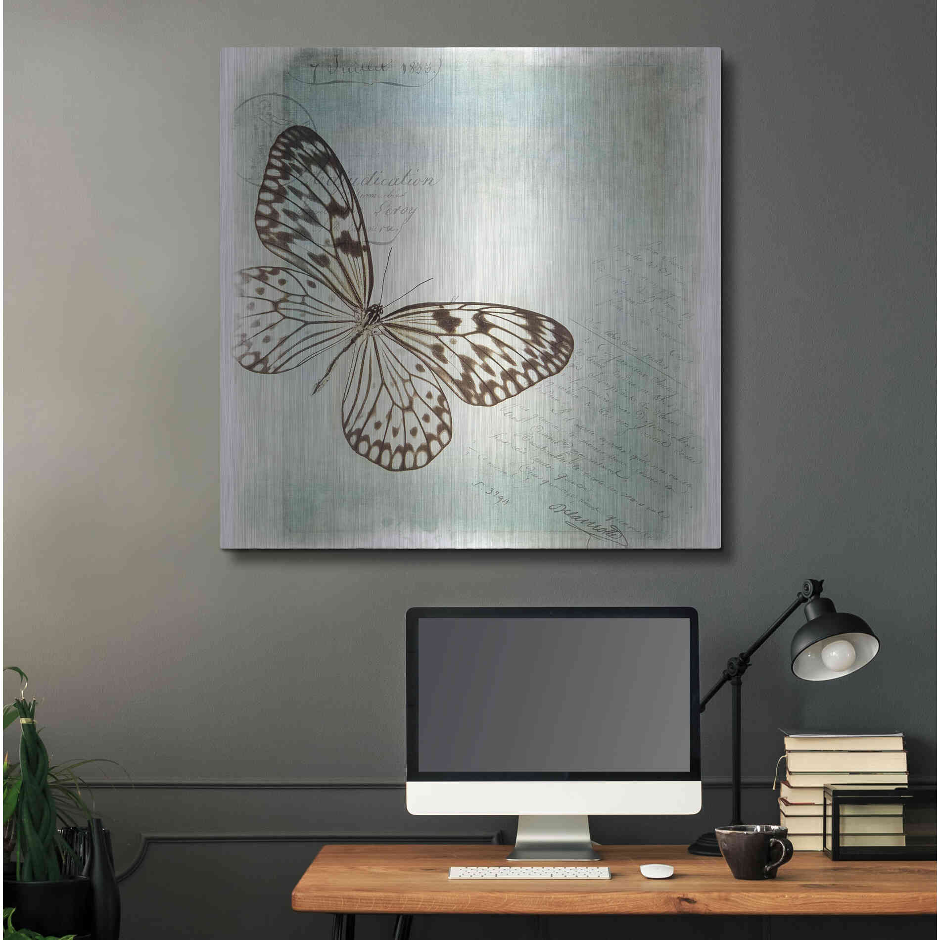 Luxe Metal Art 'Floating Butterfly IV' by Debra Van Swearingen, Metal Wall Art,36x36