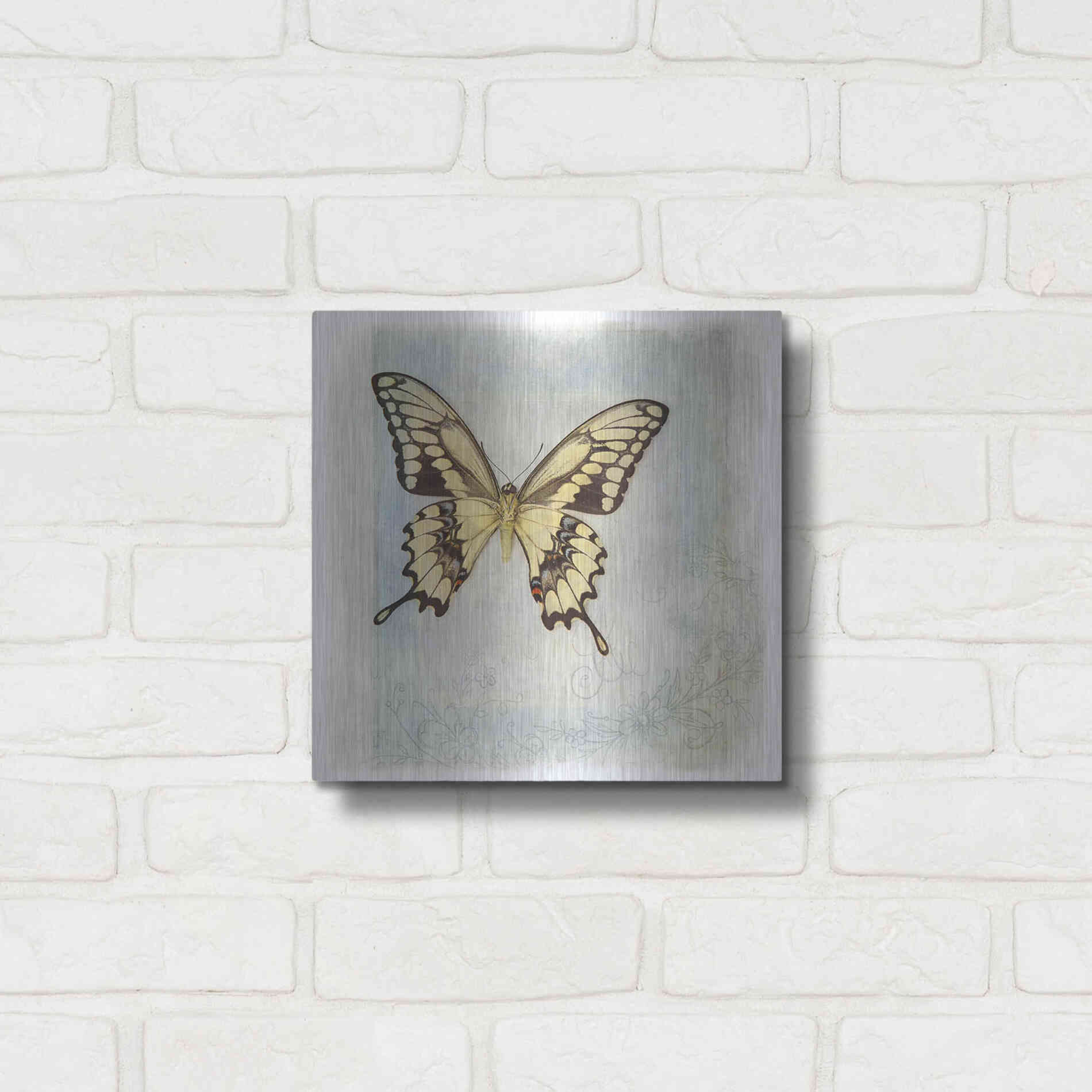 Luxe Metal Art 'Floating Butterfly V' by Debra Van Swearingen, Metal Wall Art,12x12