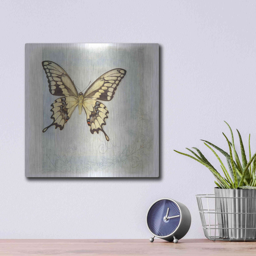Luxe Metal Art 'Floating Butterfly V' by Debra Van Swearingen, Metal Wall Art,12x12