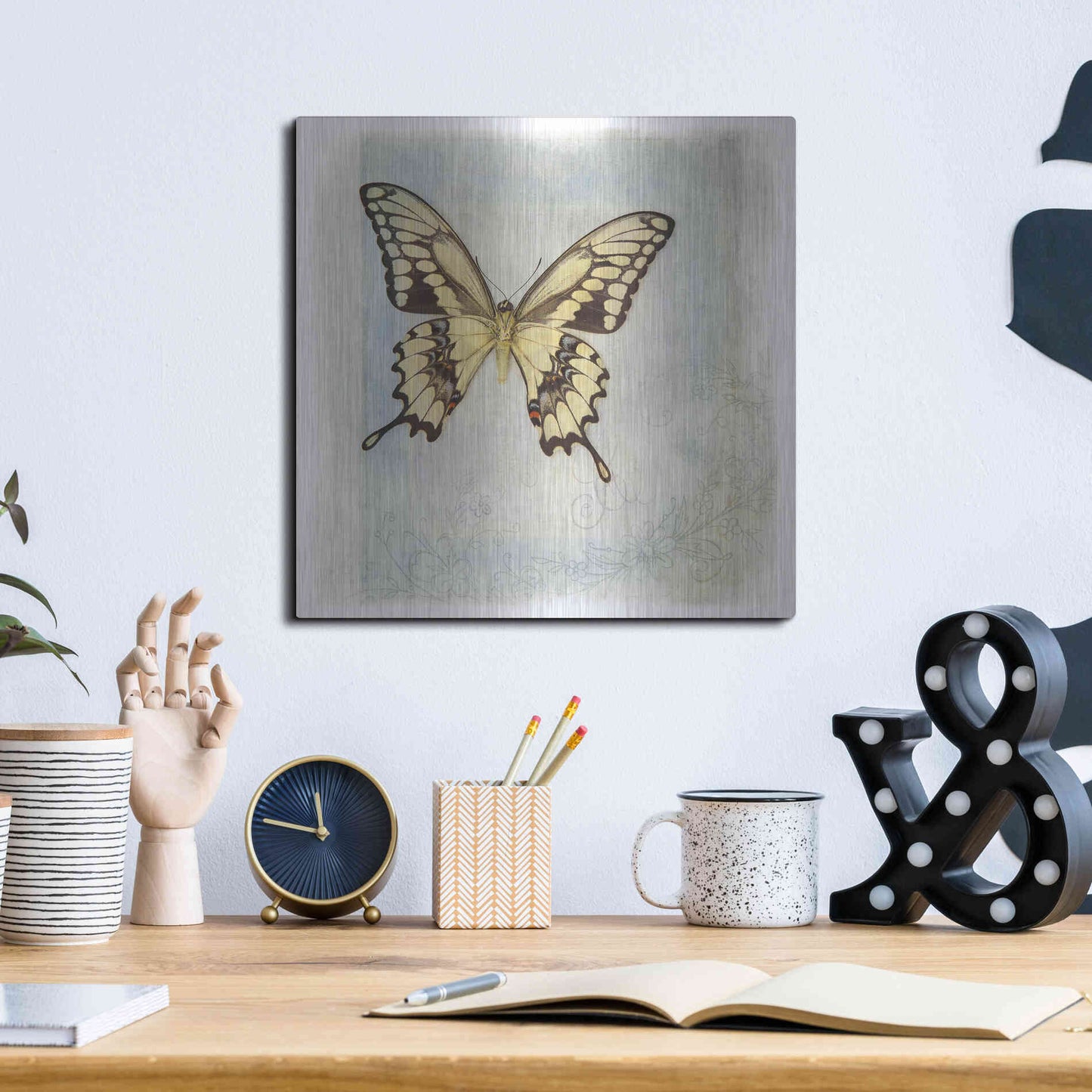 Luxe Metal Art 'Floating Butterfly V' by Debra Van Swearingen, Metal Wall Art,12x12