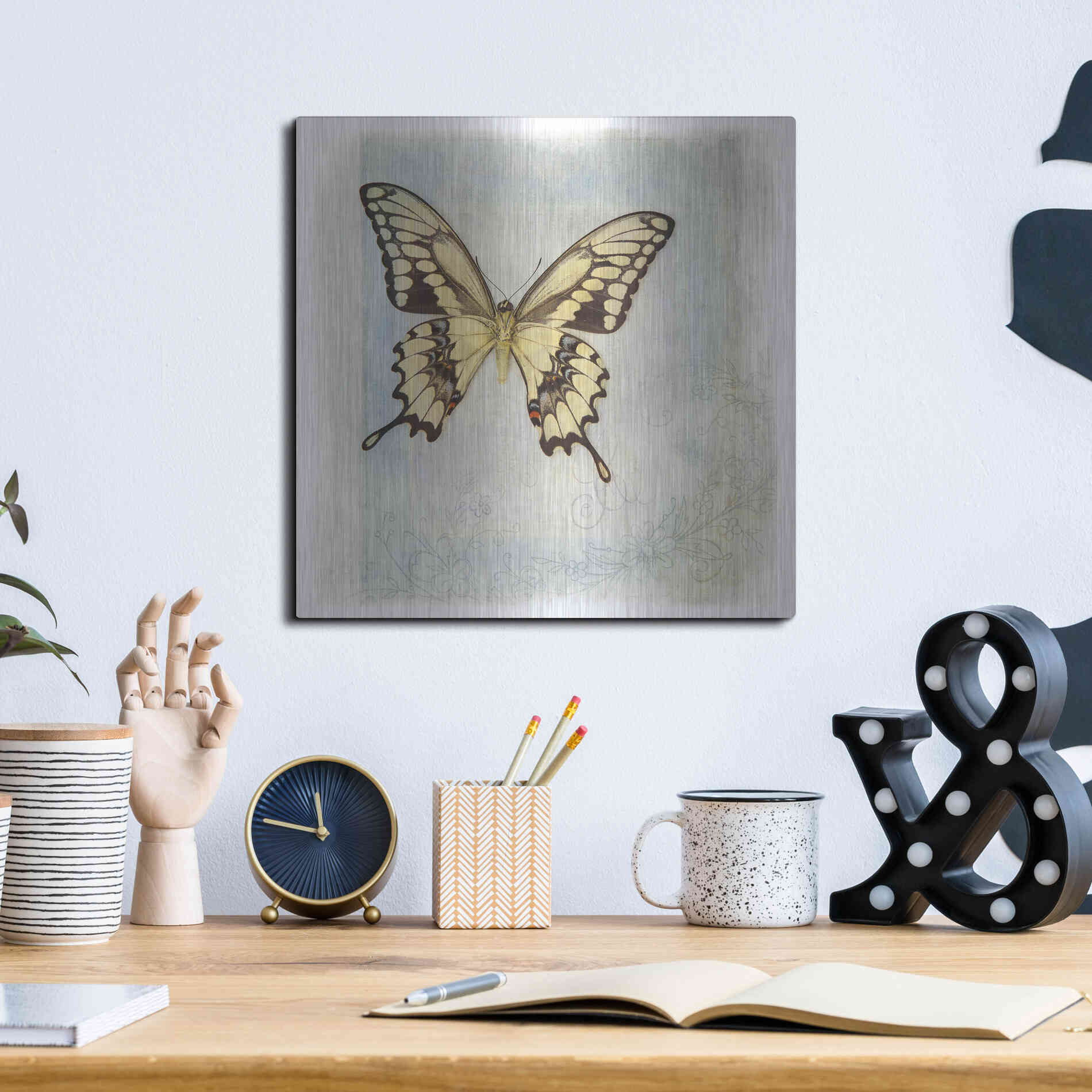 Luxe Metal Art 'Floating Butterfly V' by Debra Van Swearingen, Metal Wall Art,12x12
