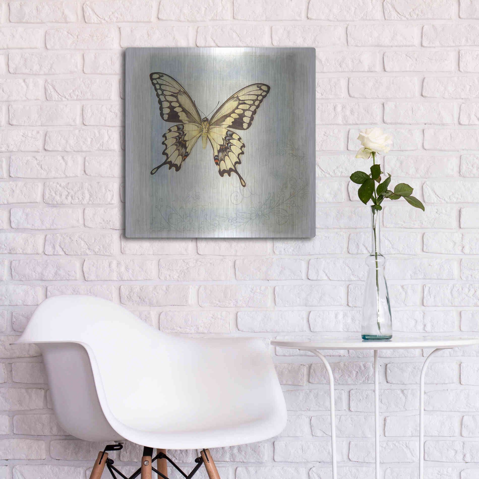 Luxe Metal Art 'Floating Butterfly V' by Debra Van Swearingen, Metal Wall Art,24x24