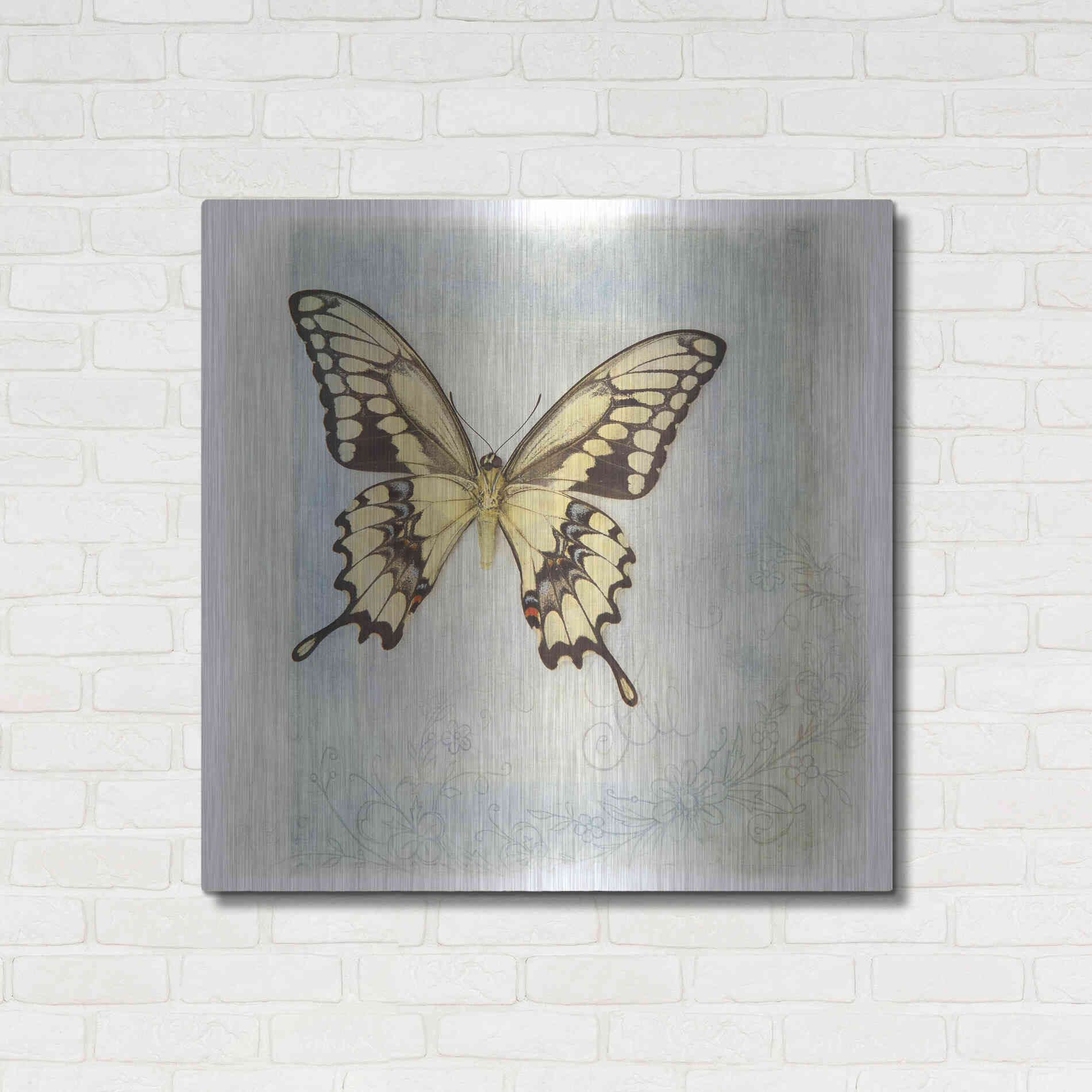 Luxe Metal Art 'Floating Butterfly V' by Debra Van Swearingen, Metal Wall Art,36x36