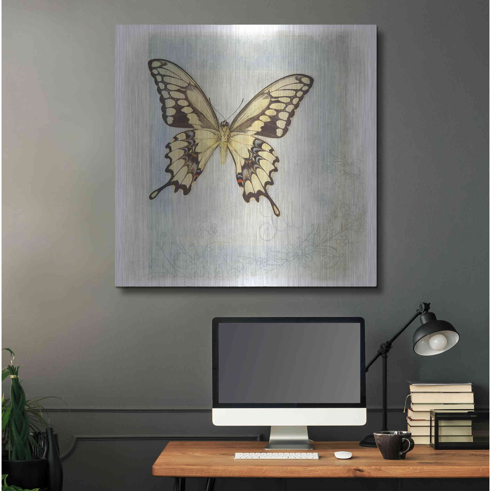 Luxe Metal Art 'Floating Butterfly V' by Debra Van Swearingen, Metal Wall Art,36x36