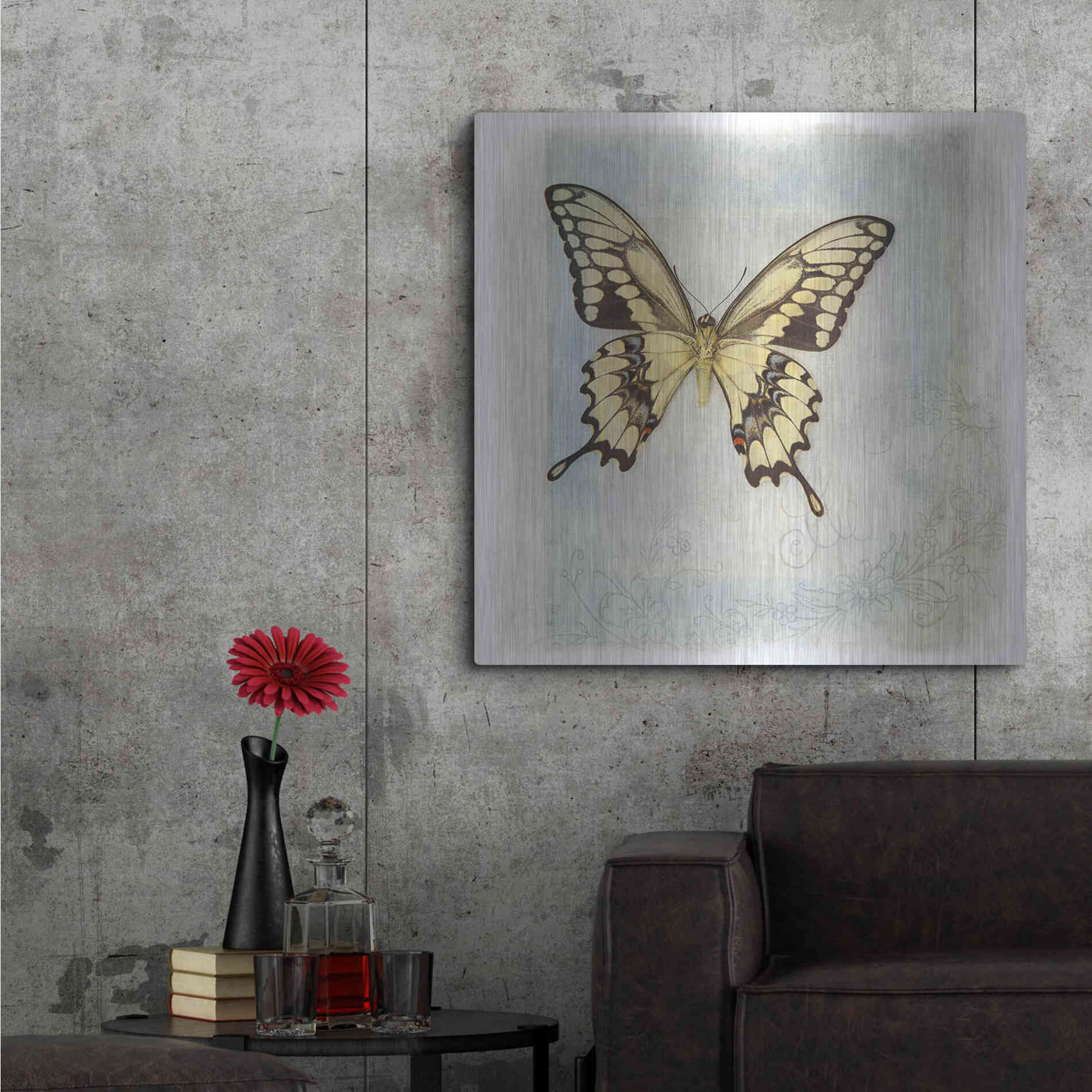 Luxe Metal Art 'Floating Butterfly V' by Debra Van Swearingen, Metal Wall Art,36x36
