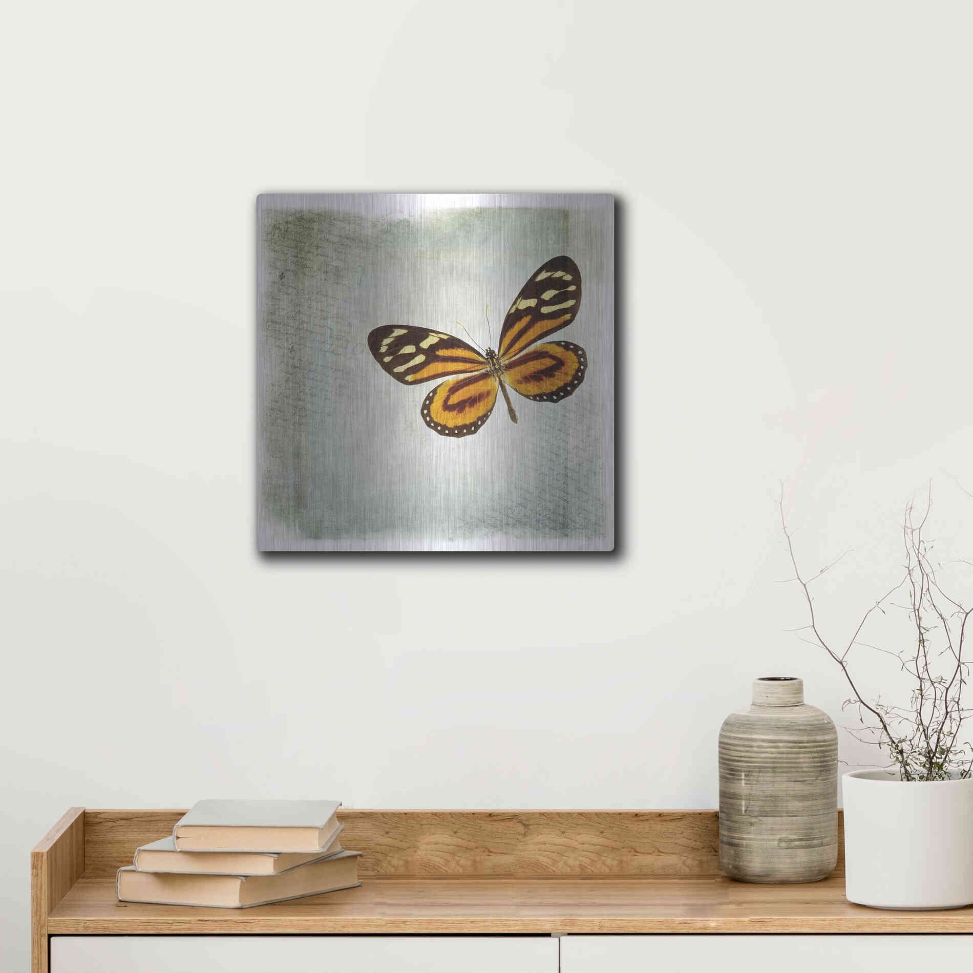 Luxe Metal Art 'Floating Butterfly VI' by Debra Van Swearingen, Metal Wall Art,12x12