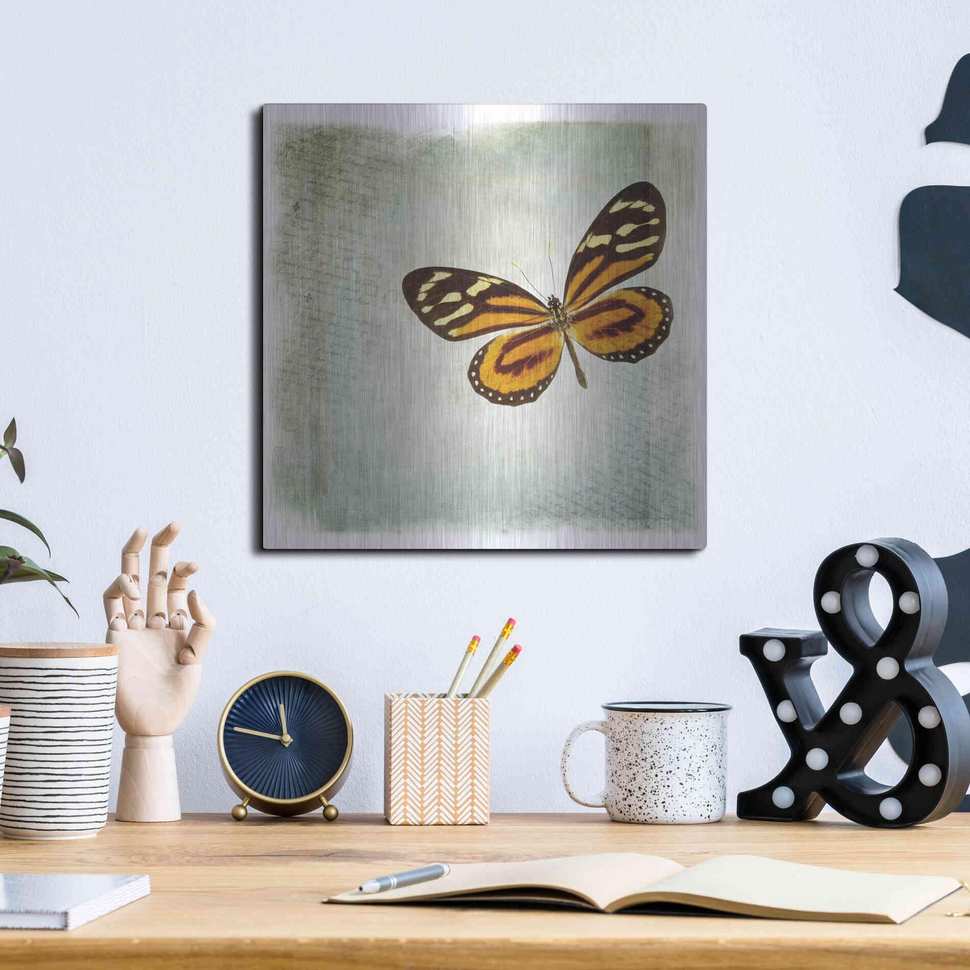 Luxe Metal Art 'Floating Butterfly VI' by Debra Van Swearingen, Metal Wall Art,12x12