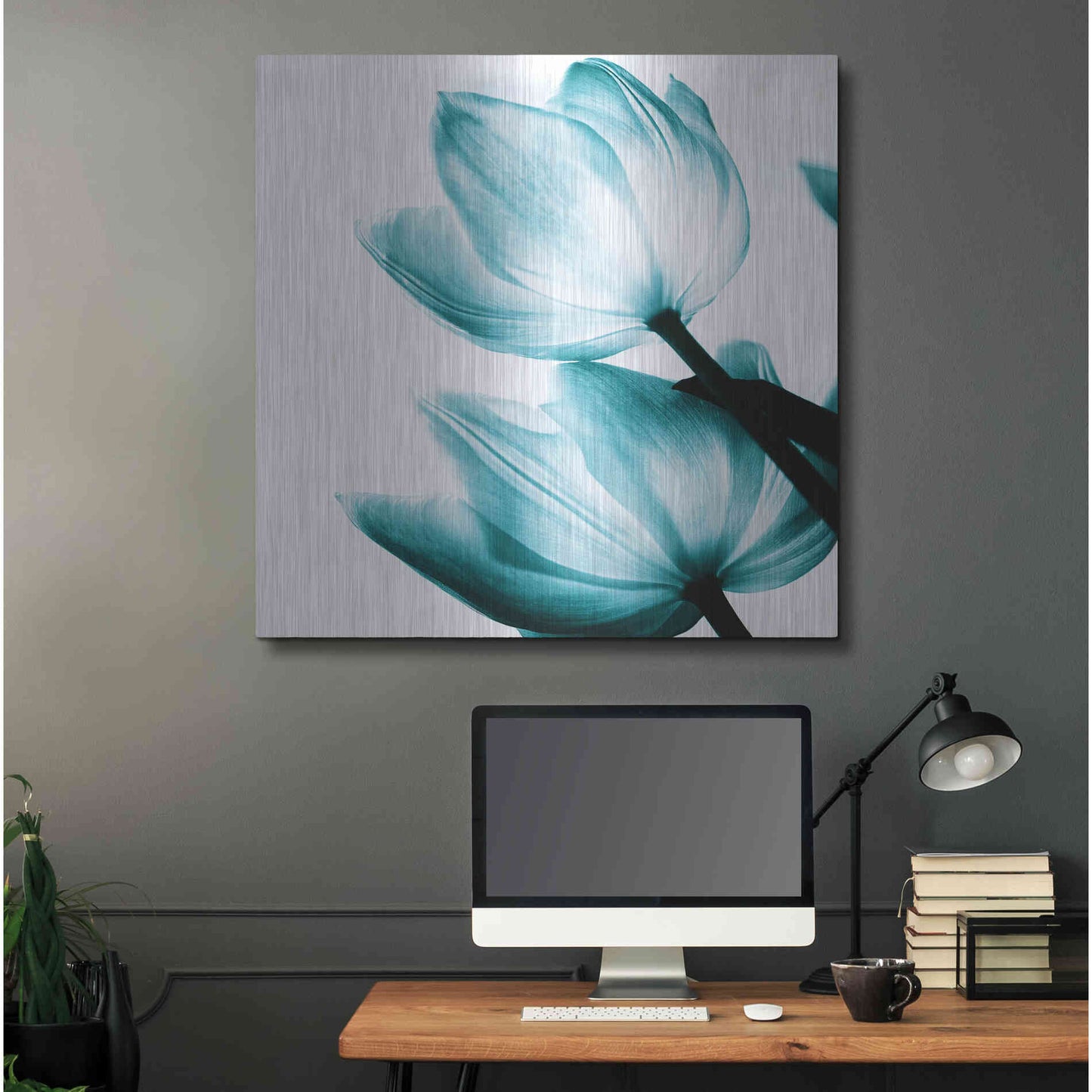 Luxe Metal Art 'Translucent Tulips II Teal' by Debra Van Swearingen, Metal Wall Art,36x36
