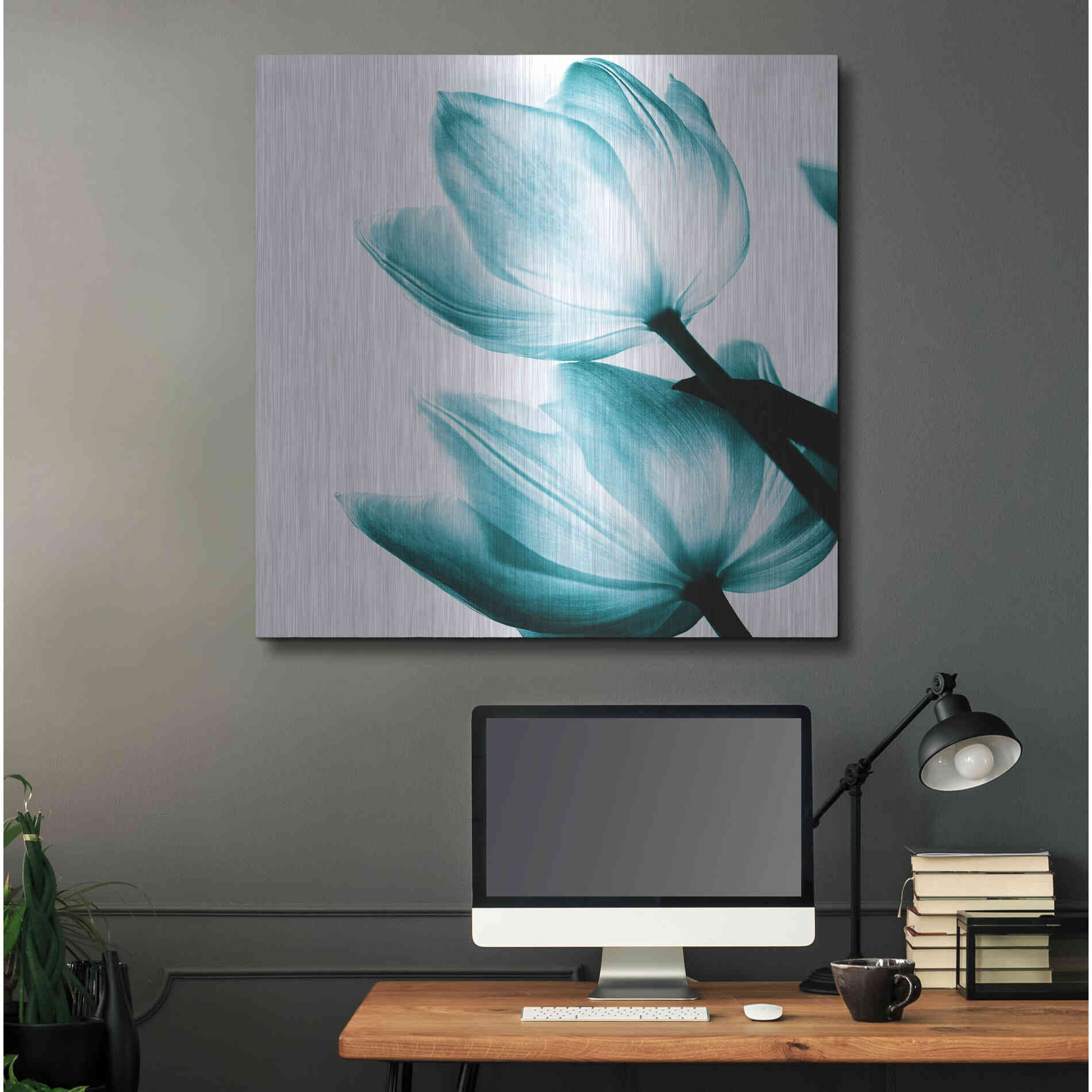 Luxe Metal Art 'Translucent Tulips II Teal' by Debra Van Swearingen, Metal Wall Art,36x36