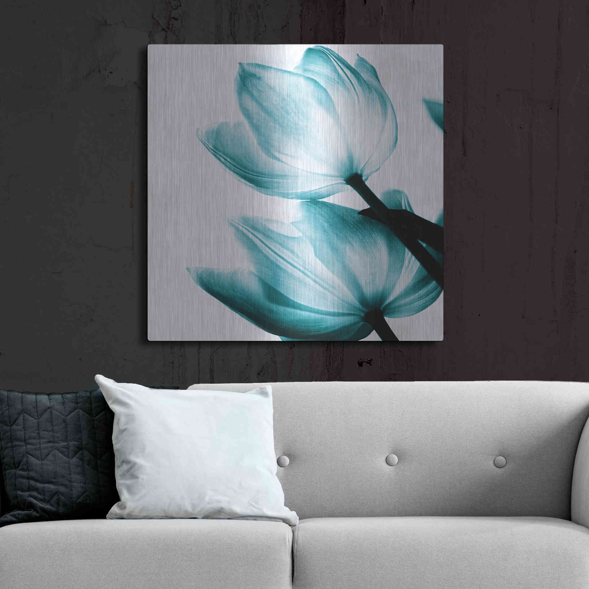 Luxe Metal Art 'Translucent Tulips II Teal' by Debra Van Swearingen, Metal Wall Art,36x36