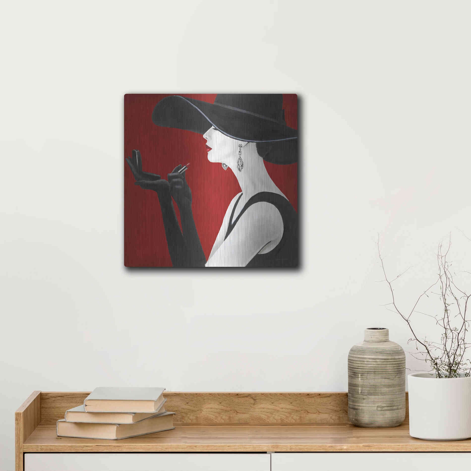 Luxe Metal Art 'Haute Chapeau Rouge II' by Marco Fabiano, Metal Wall Art,12x12