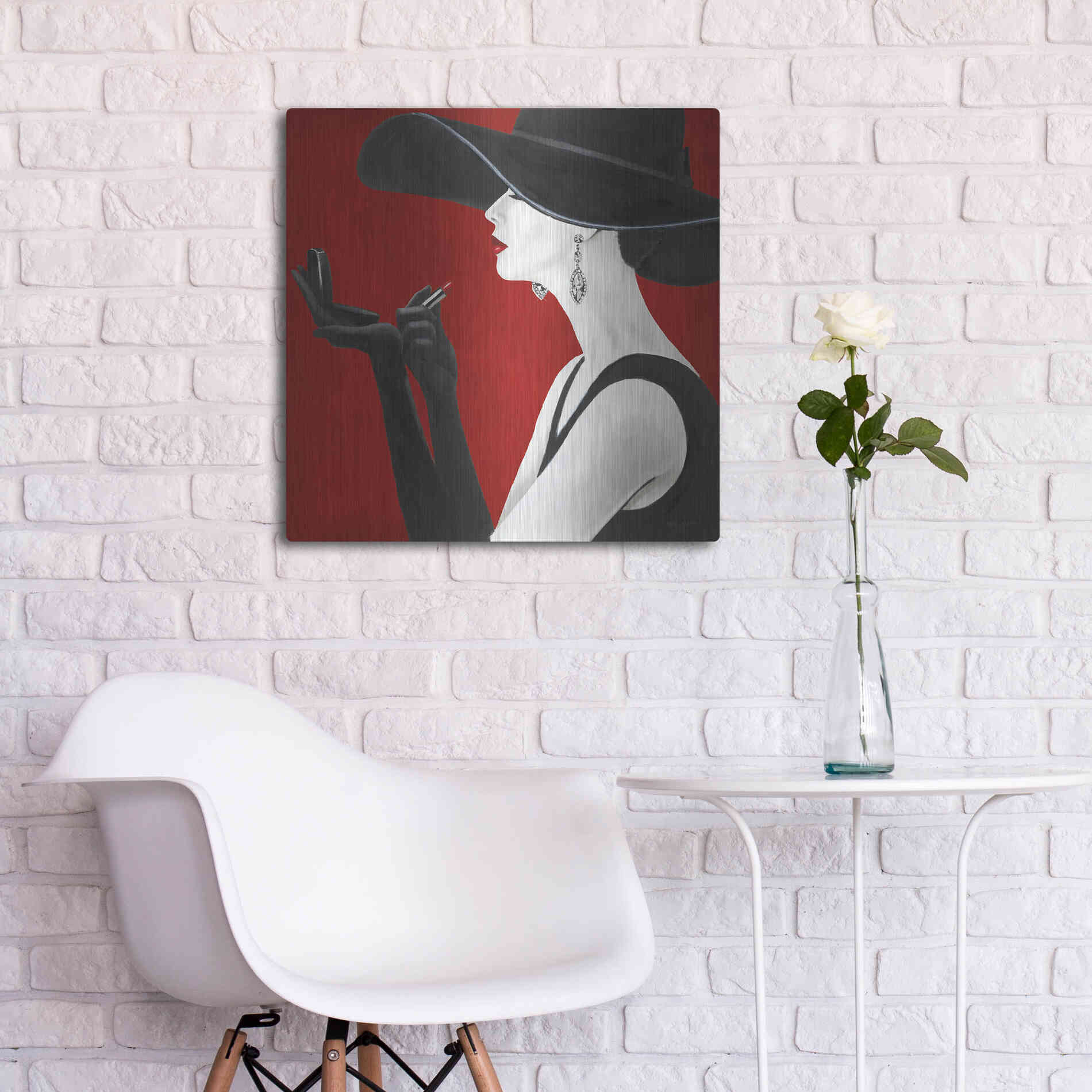 Luxe Metal Art 'Haute Chapeau Rouge II' by Marco Fabiano, Metal Wall Art,24x24