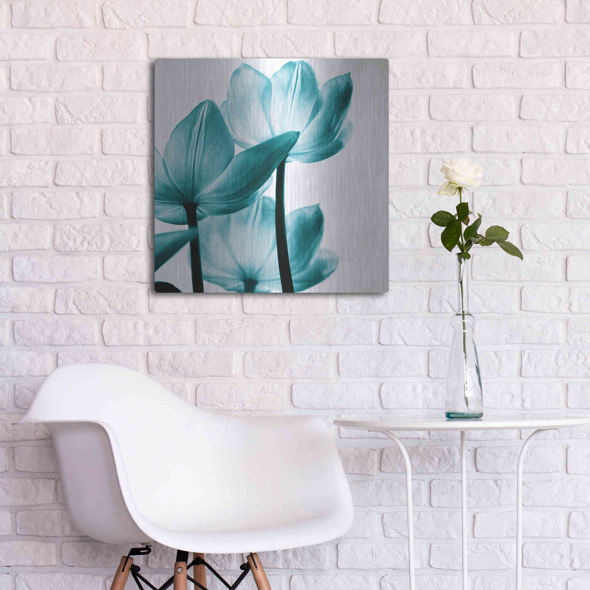 Luxe Metal Art 'Translucent Tulips III Teal' by Debra Van Swearingen, Metal Wall Art,24x24