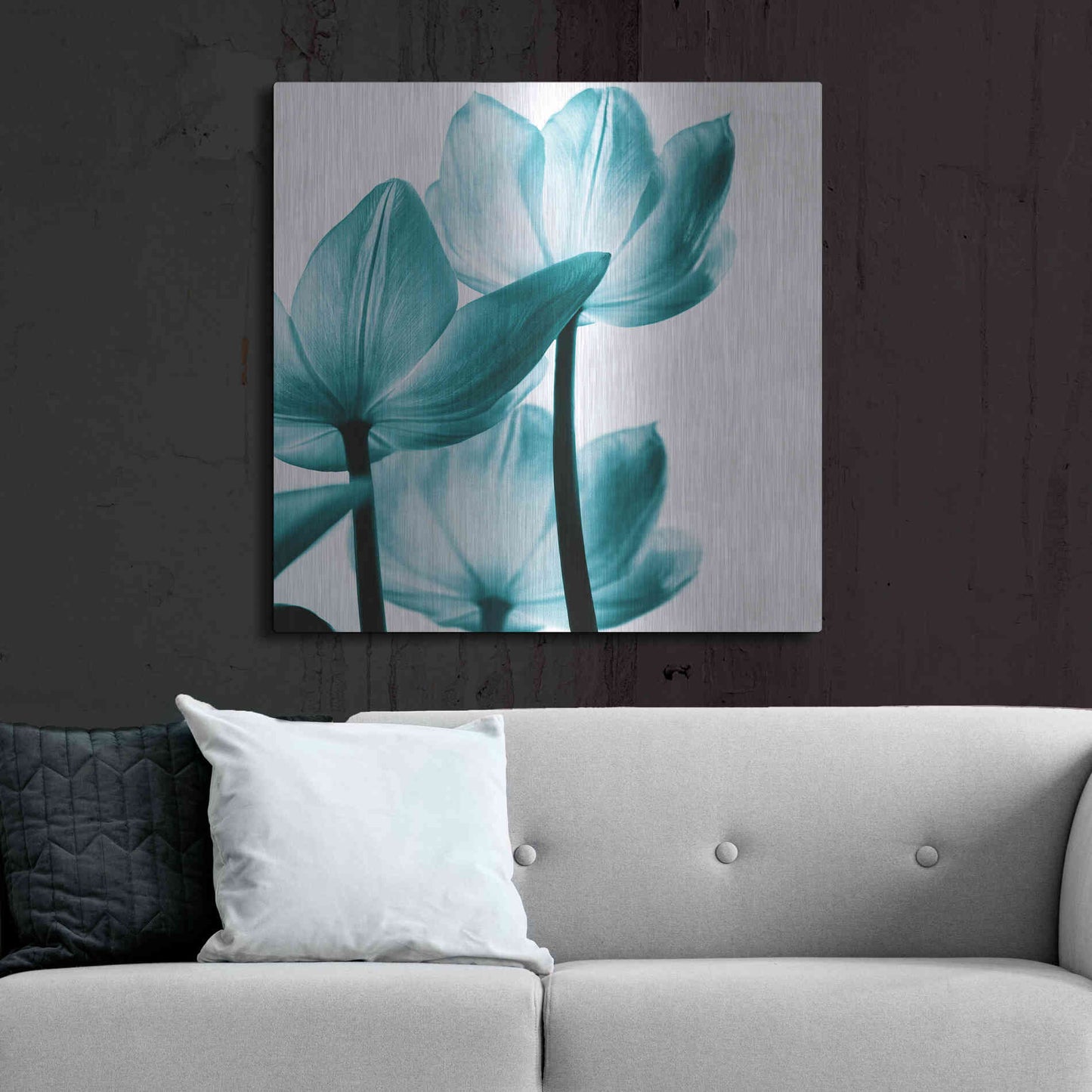 Luxe Metal Art 'Translucent Tulips III Teal' by Debra Van Swearingen, Metal Wall Art,36x36