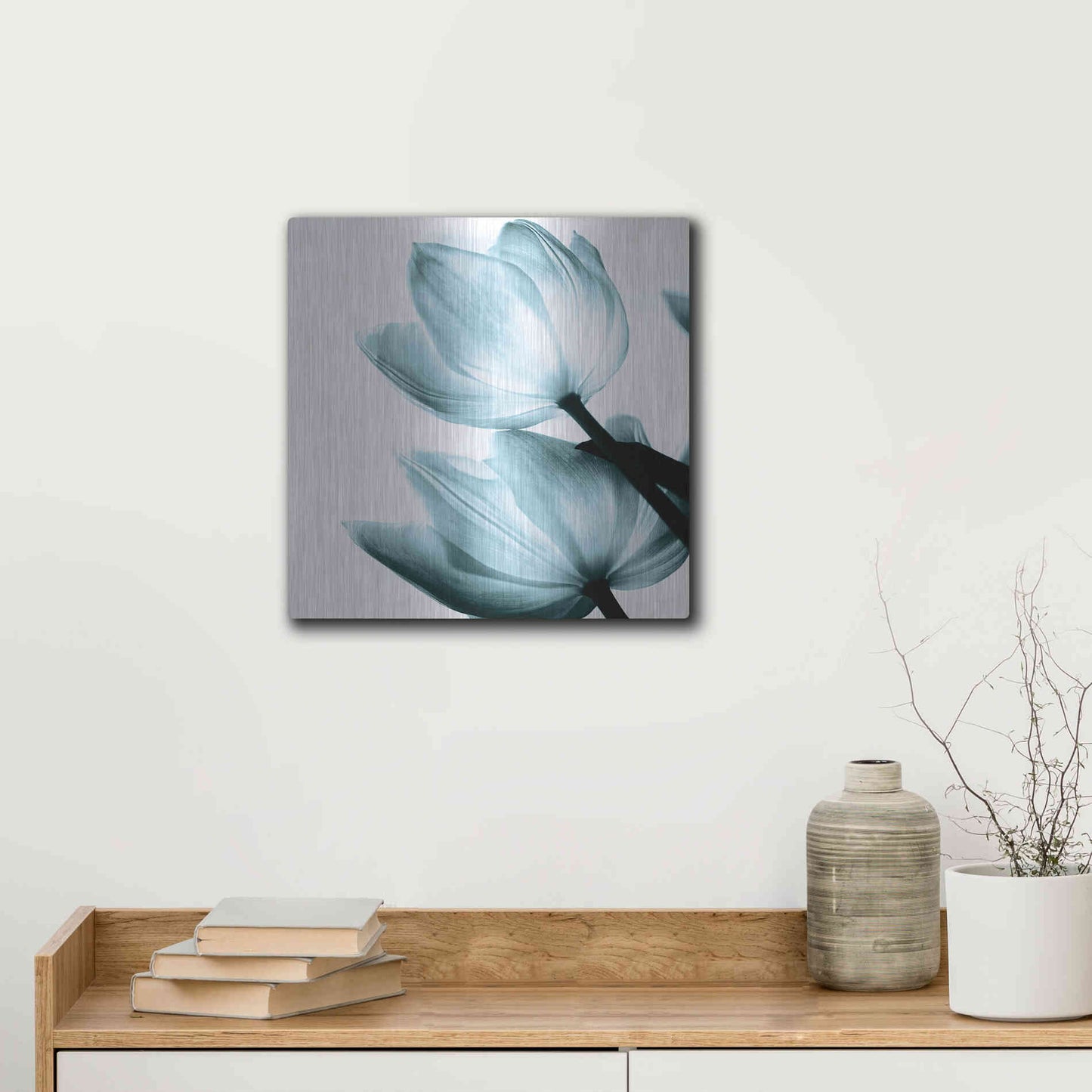 Luxe Metal Art 'Translucent Tulips II Aqua' by Debra Van Swearingen, Metal Wall Art,12x12