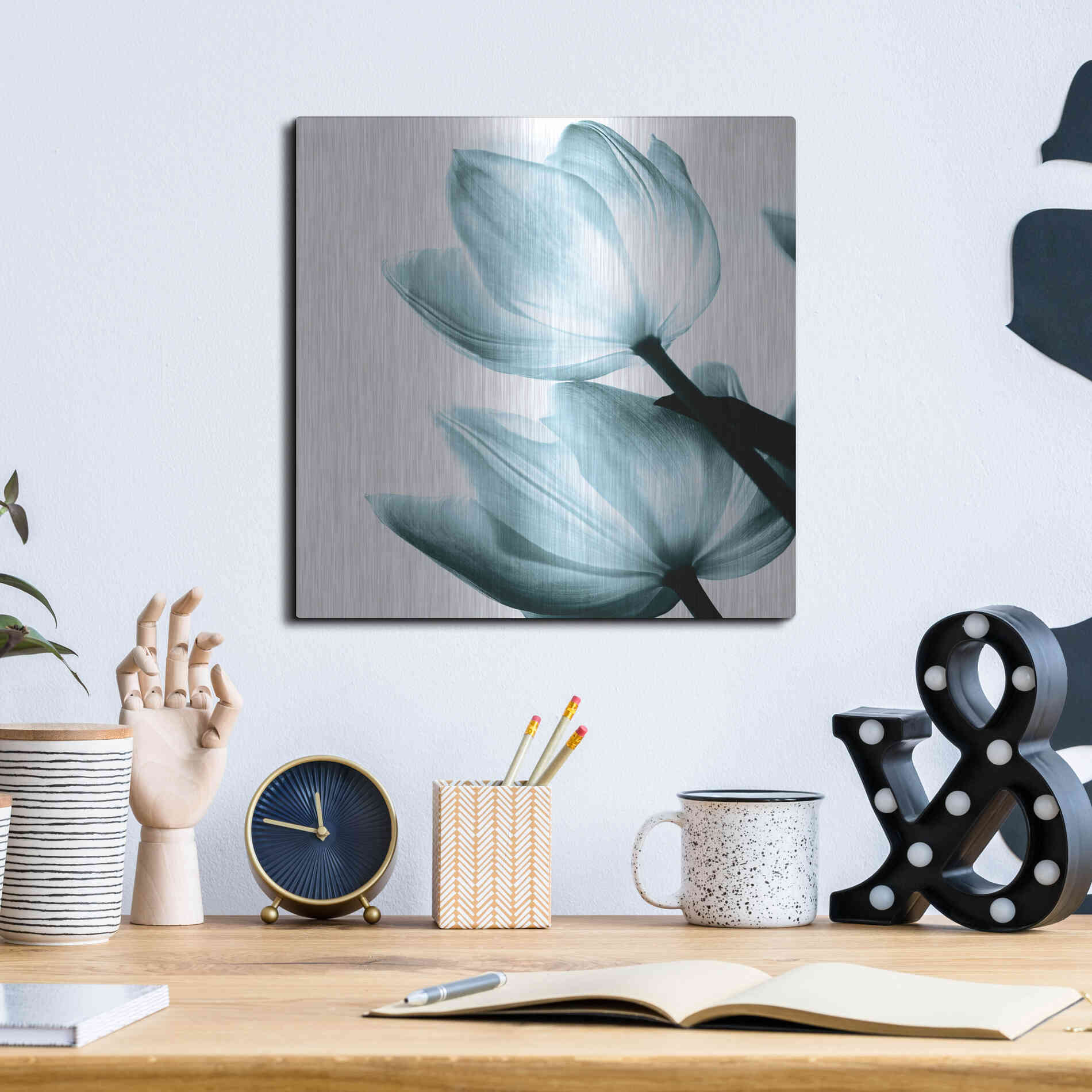 Luxe Metal Art 'Translucent Tulips II Aqua' by Debra Van Swearingen, Metal Wall Art,12x12