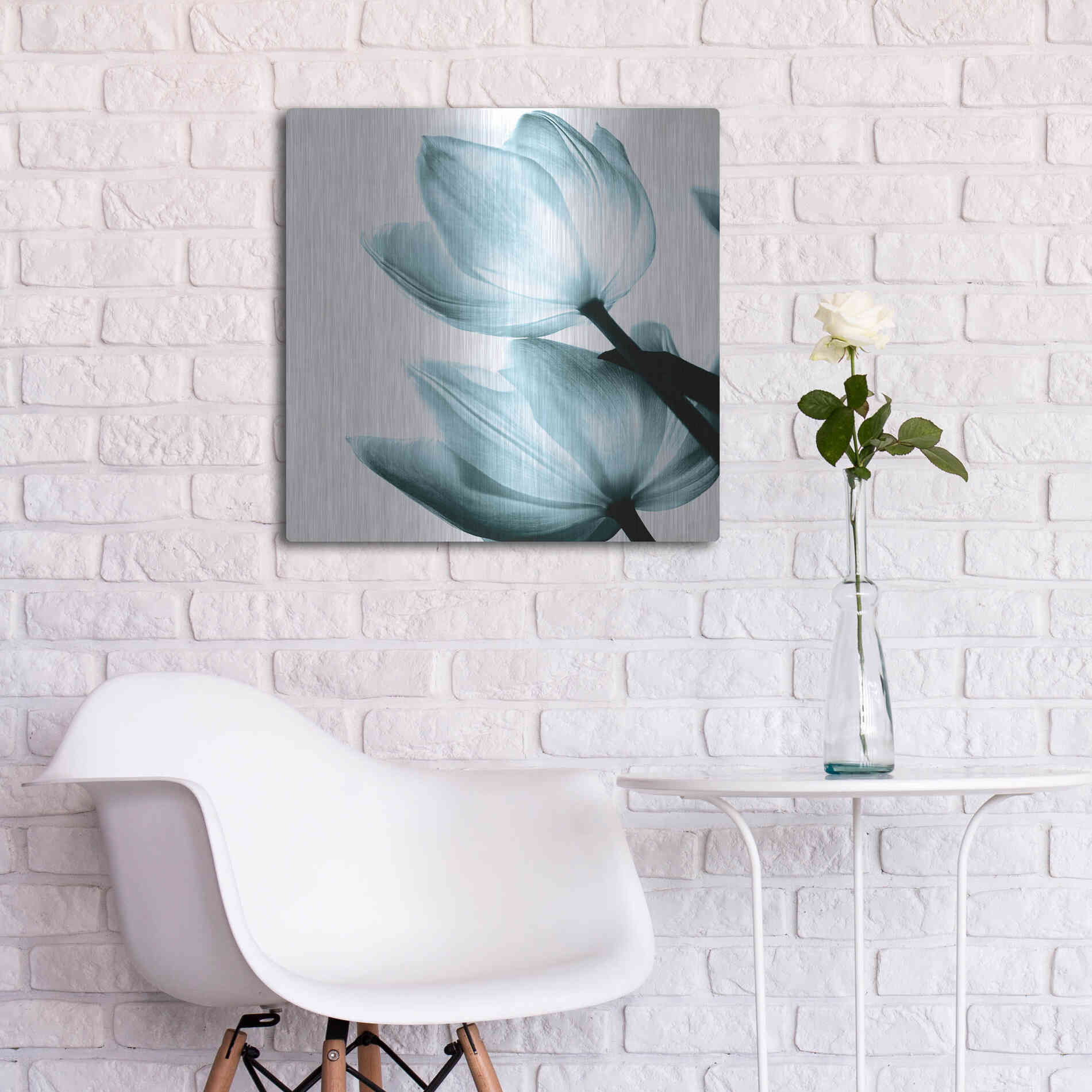 Luxe Metal Art 'Translucent Tulips II Aqua' by Debra Van Swearingen, Metal Wall Art,24x24