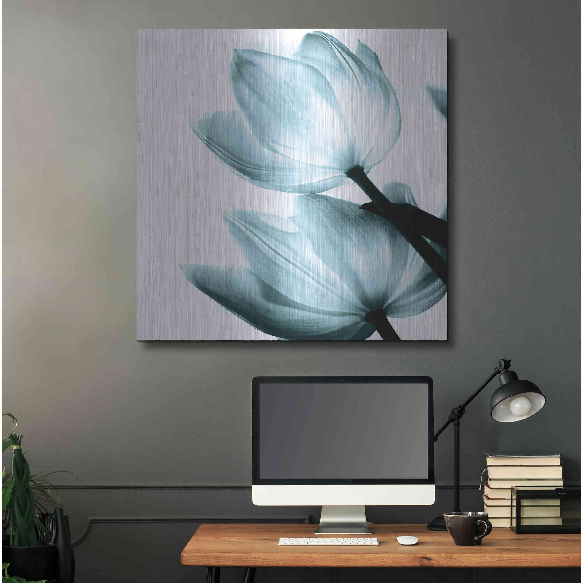Luxe Metal Art 'Translucent Tulips II Aqua' by Debra Van Swearingen, Metal Wall Art,36x36