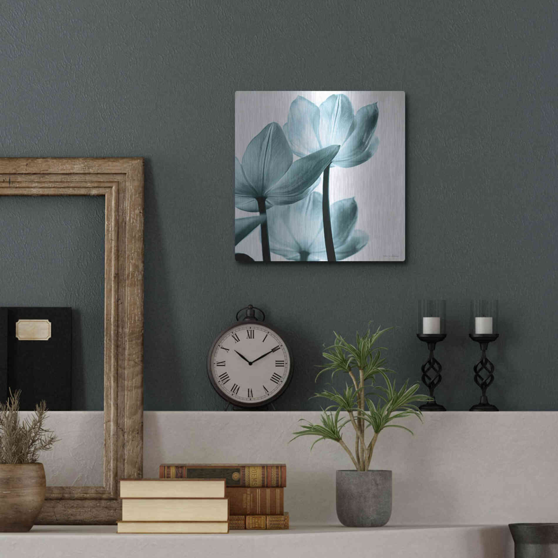 Luxe Metal Art 'Translucent Tulips III Aqua' by Debra Van Swearingen, Metal Wall Art,12x12