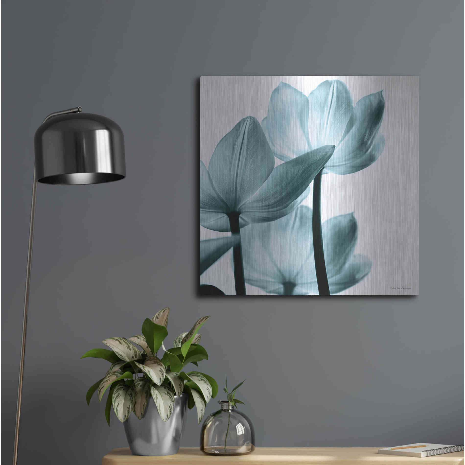 Luxe Metal Art 'Translucent Tulips III Aqua' by Debra Van Swearingen, Metal Wall Art,24x24