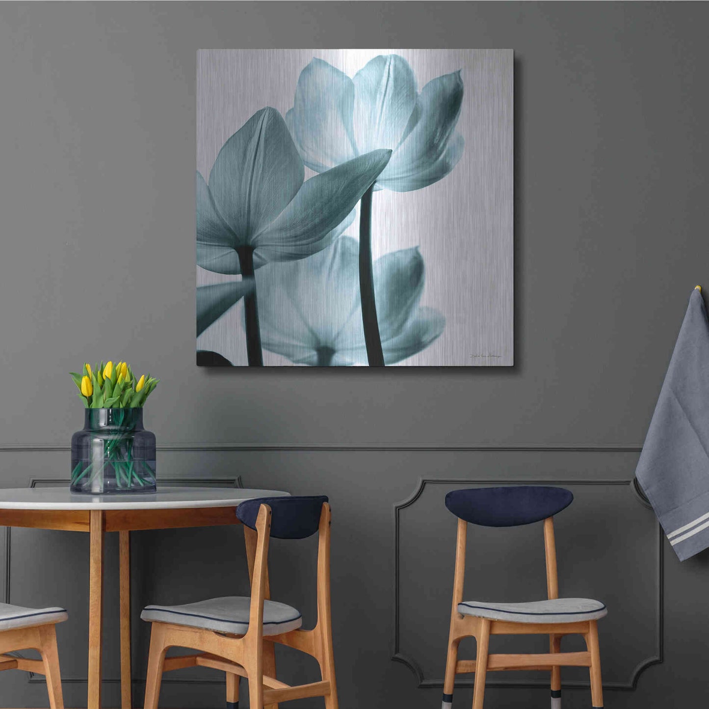 Luxe Metal Art 'Translucent Tulips III Aqua' by Debra Van Swearingen, Metal Wall Art,36x36