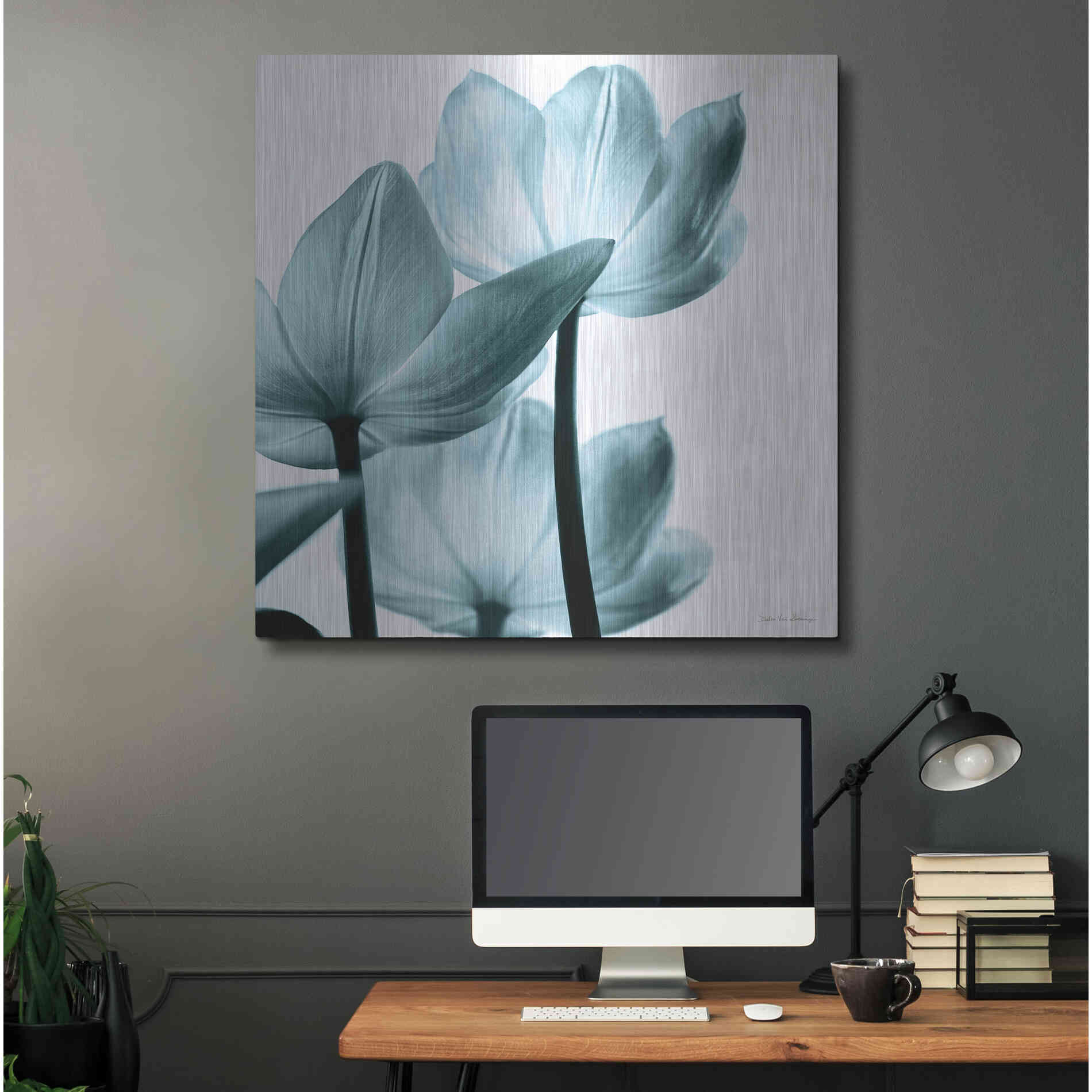 Luxe Metal Art 'Translucent Tulips III Aqua' by Debra Van Swearingen, Metal Wall Art,36x36