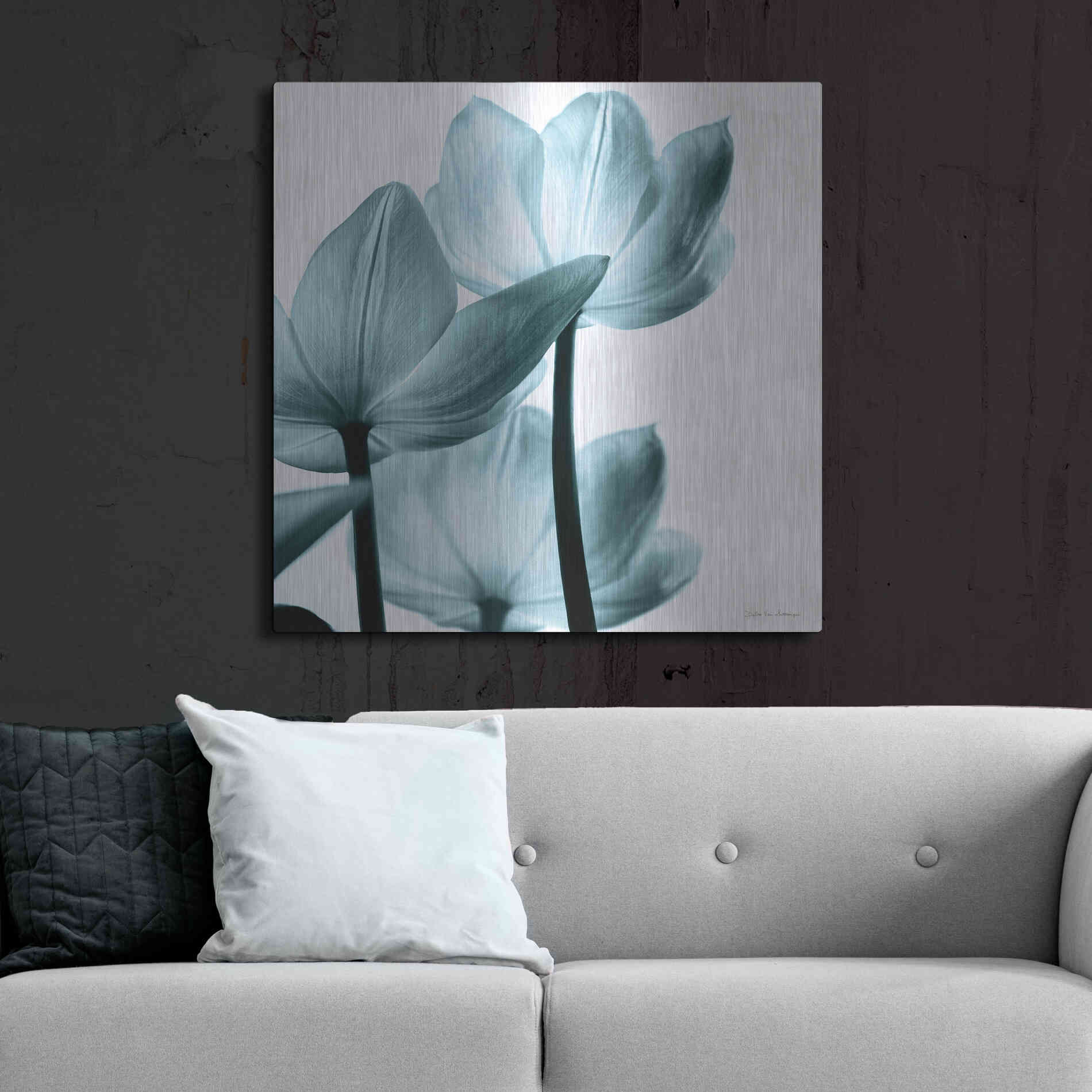 Luxe Metal Art 'Translucent Tulips III Aqua' by Debra Van Swearingen, Metal Wall Art,36x36