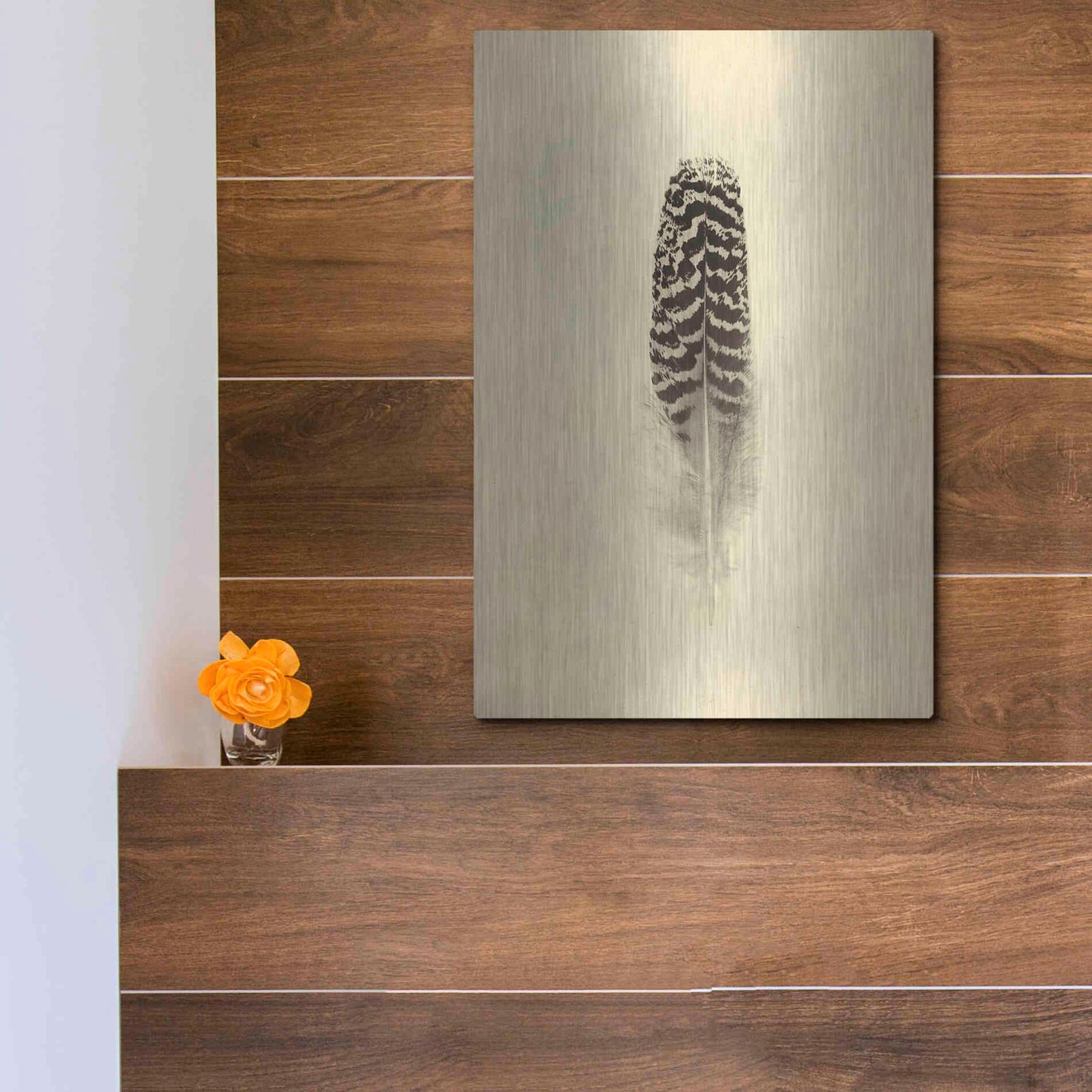 Luxe Metal Art 'Feather I Vintage' by Debra Van Swearingen, Metal Wall Art,12x16