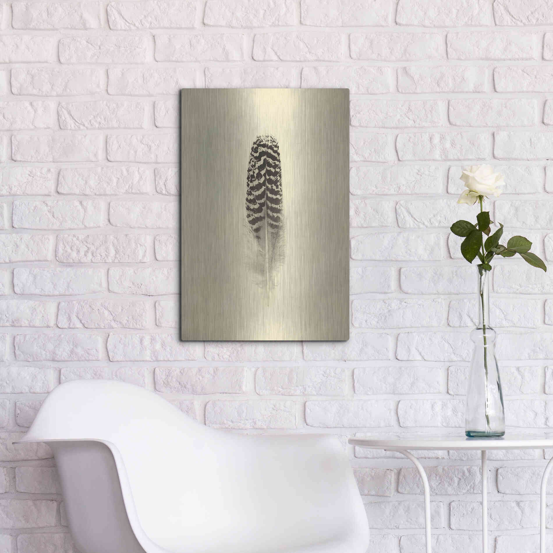 Luxe Metal Art 'Feather I Vintage' by Debra Van Swearingen, Metal Wall Art,16x24
