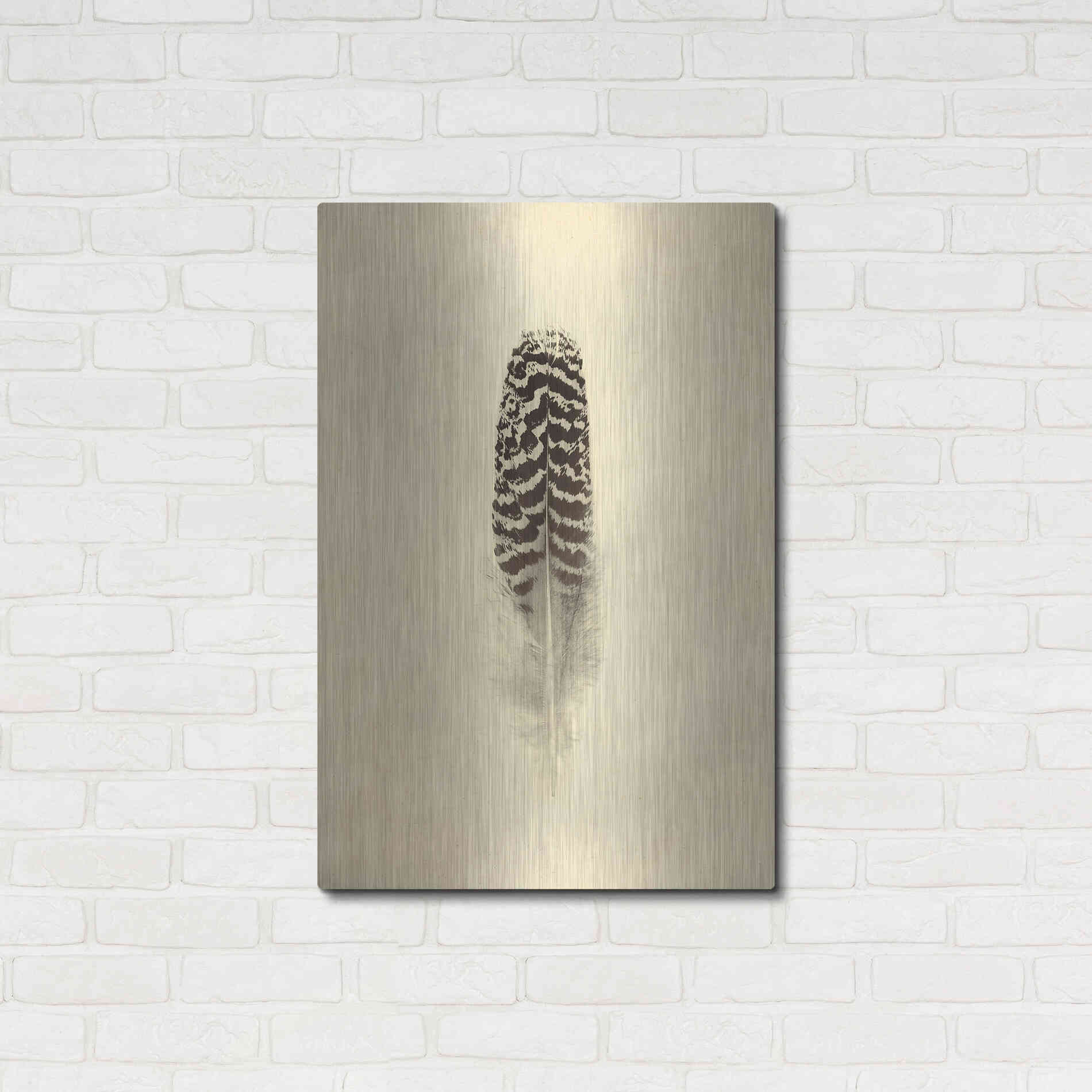 Luxe Metal Art 'Feather I Vintage' by Debra Van Swearingen, Metal Wall Art,24x36