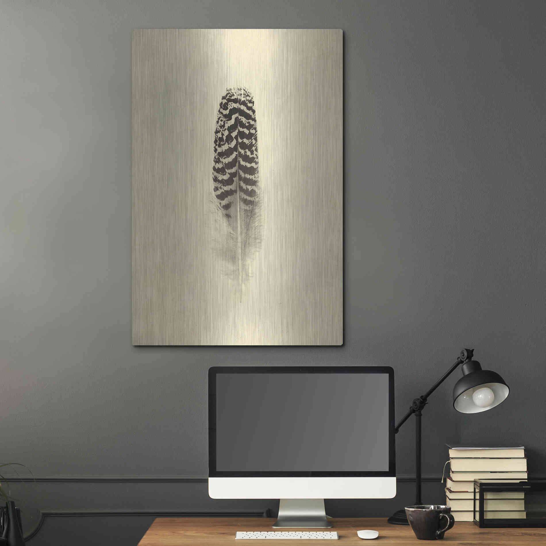 Luxe Metal Art 'Feather I Vintage' by Debra Van Swearingen, Metal Wall Art,24x36