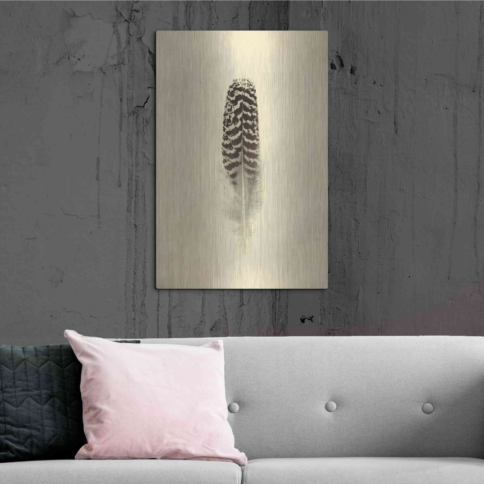 Luxe Metal Art 'Feather I Vintage' by Debra Van Swearingen, Metal Wall Art,24x36