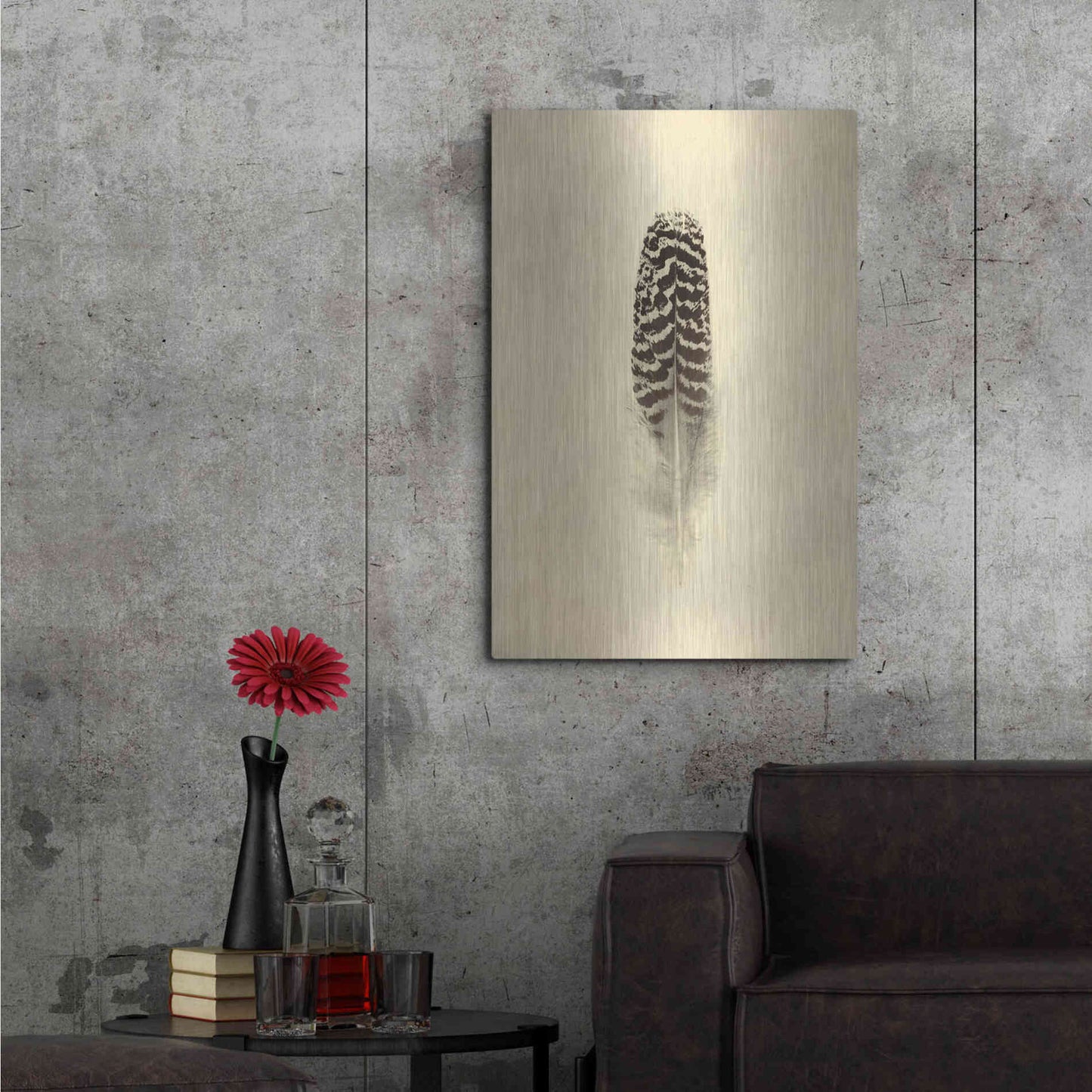 Luxe Metal Art 'Feather I Vintage' by Debra Van Swearingen, Metal Wall Art,24x36