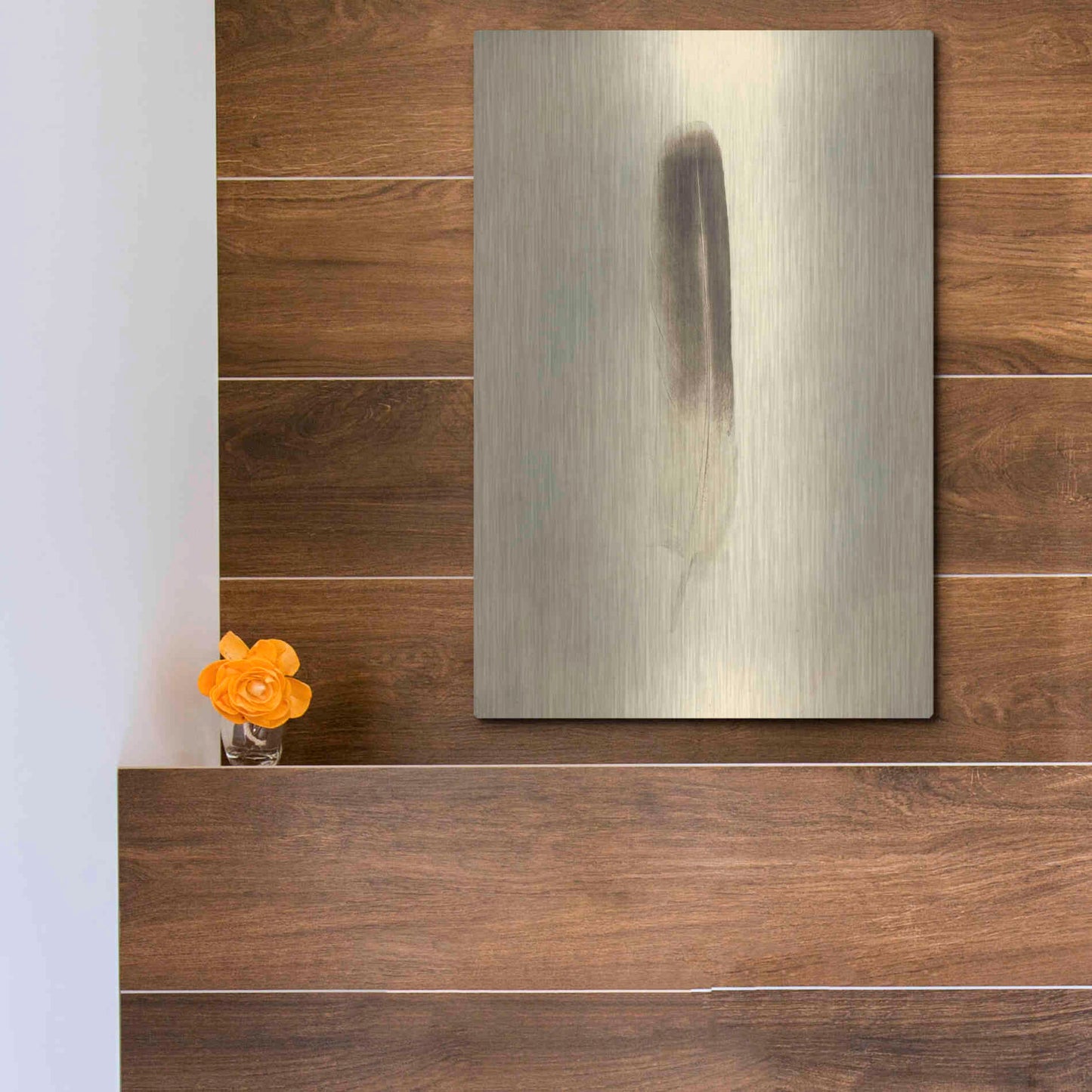 Luxe Metal Art 'Feather II Vintage' by Debra Van Swearingen, Metal Wall Art,12x16